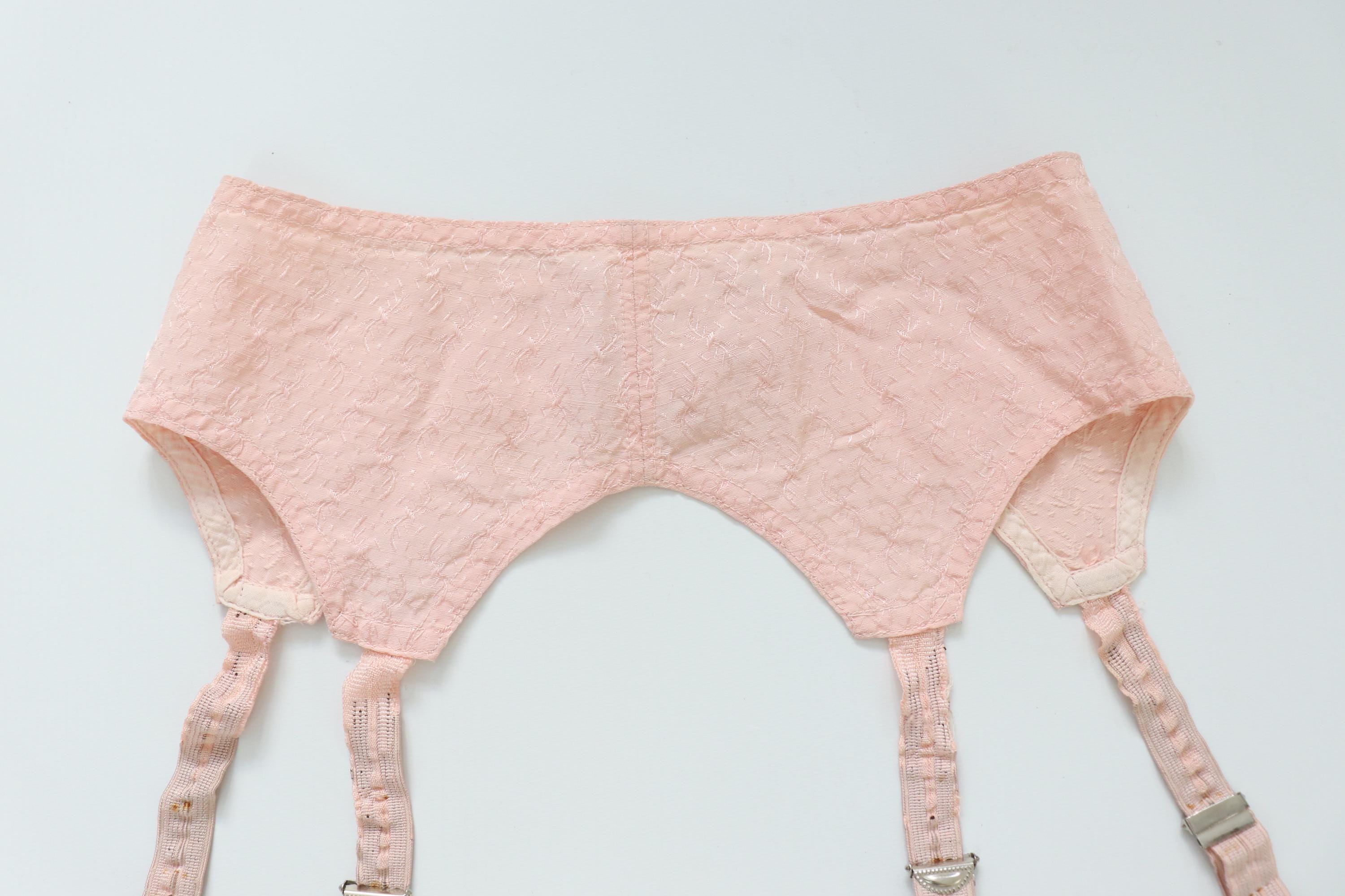 C1940s vintage pink satin suspender