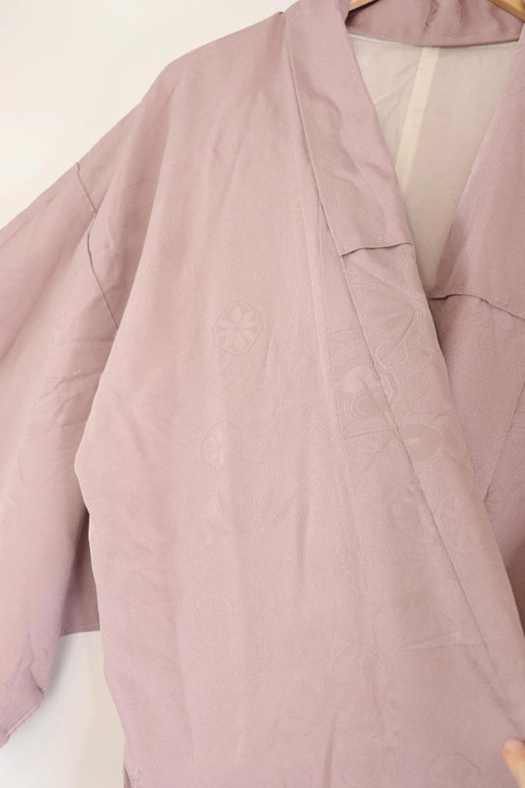 Vintage hand stitched muave/ lavender purple design long Japanese Kimono