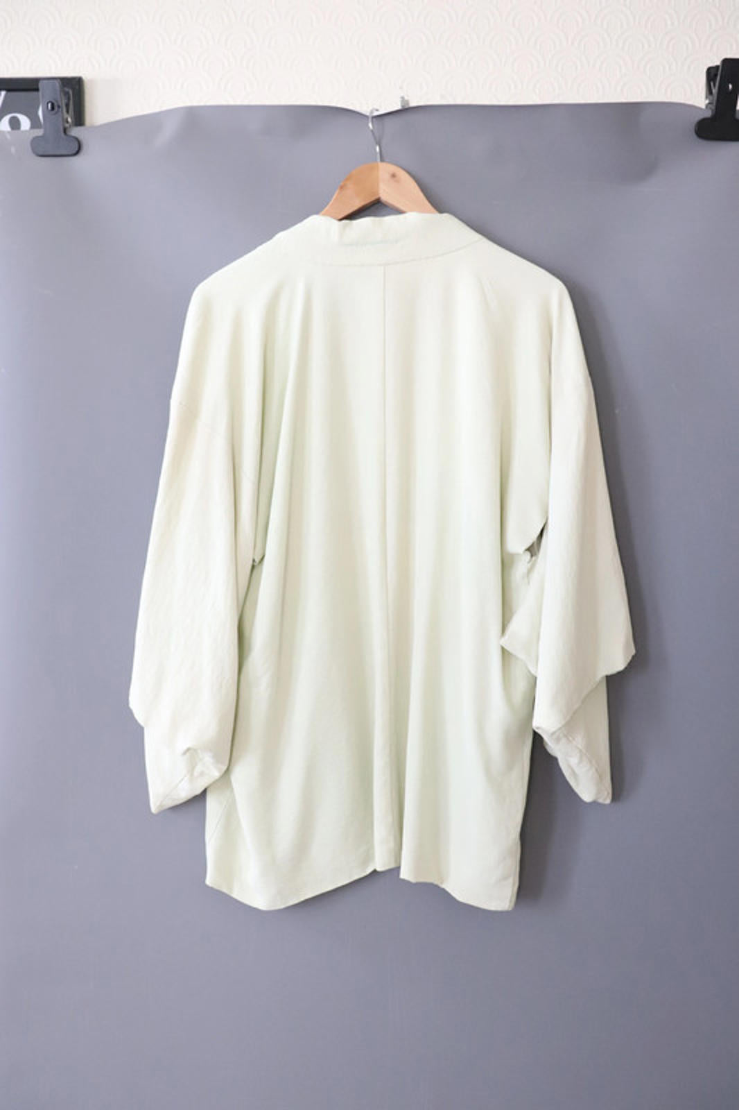 Vintage hand stitched Japanese Kimono Jacket light sage green - 38" chest circumference