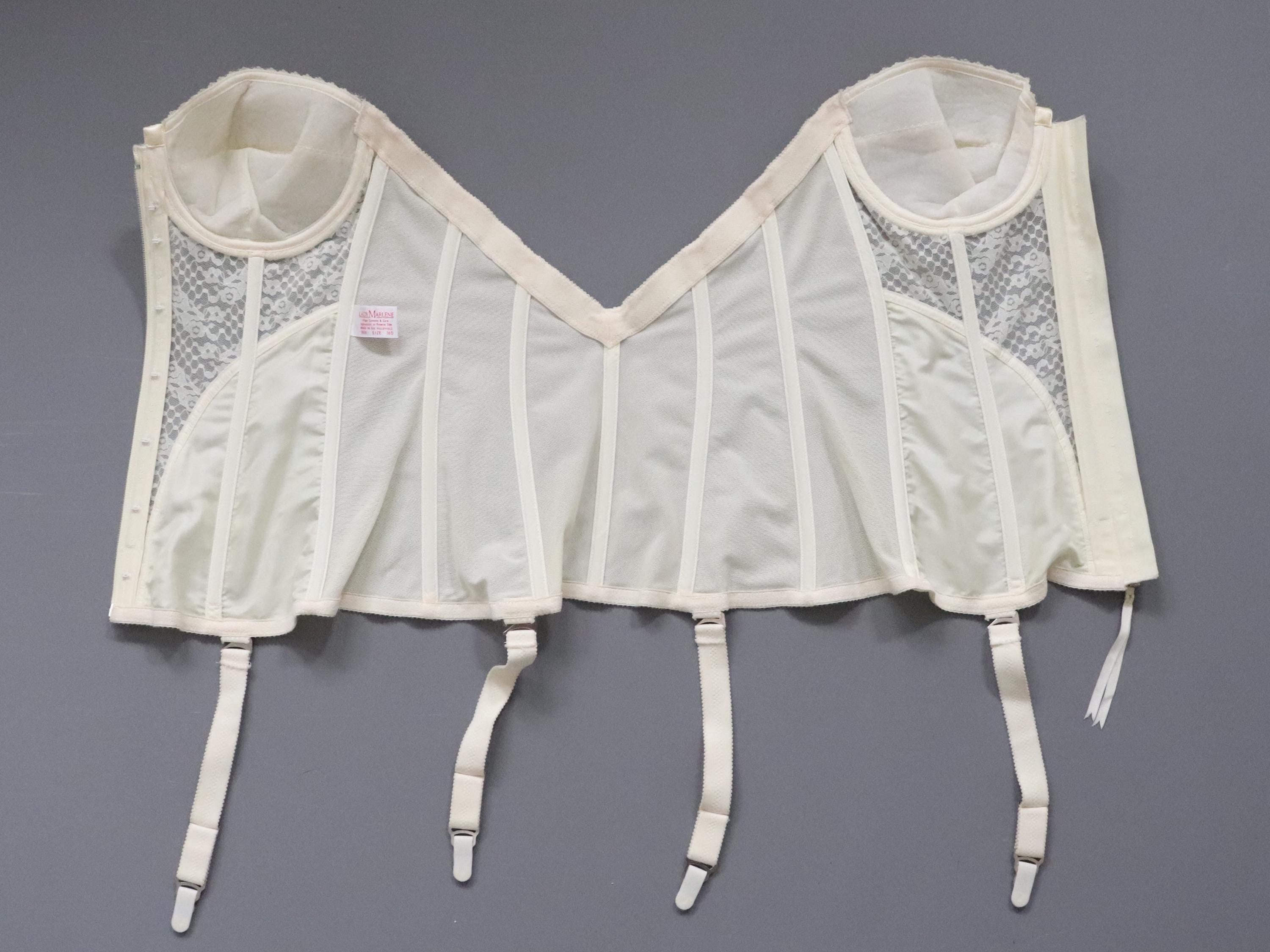 C1960s vintage Lady Marlene cream cupped bustier corset, zip fastening bodice style 986 size 36D