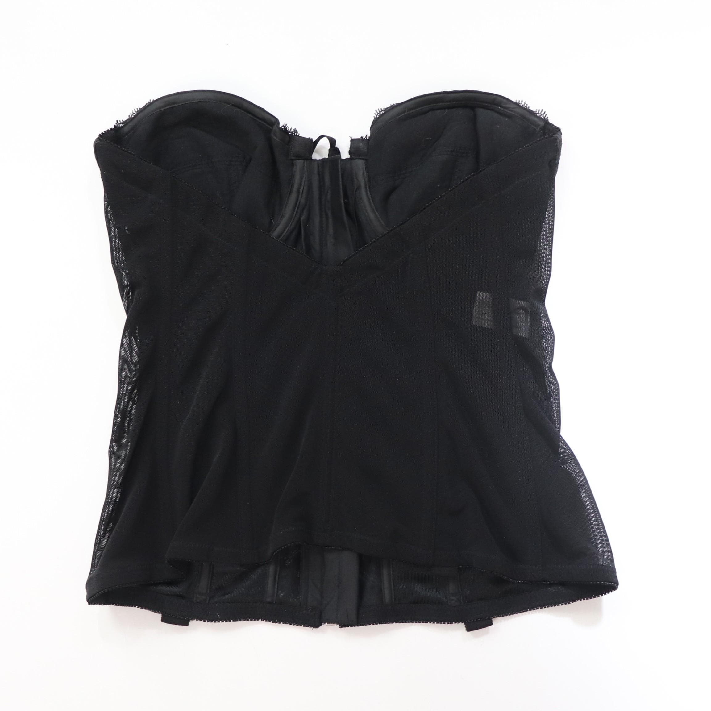 C1980s vintage Frederick's of Hollywood black cupped bustier corset, zip fastening bodice style 1405 size 36C