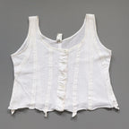 C1960s vintage Peter Pan liberty bodice, white button front vest -Approx size 40