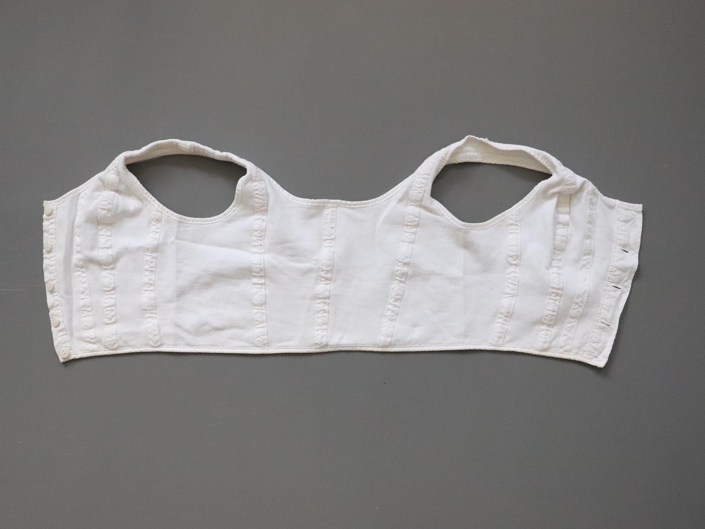 C1970s vintage womens Liberty bodice, 100% white cotton vest, button front vest - Approx size 12 // chest 32"