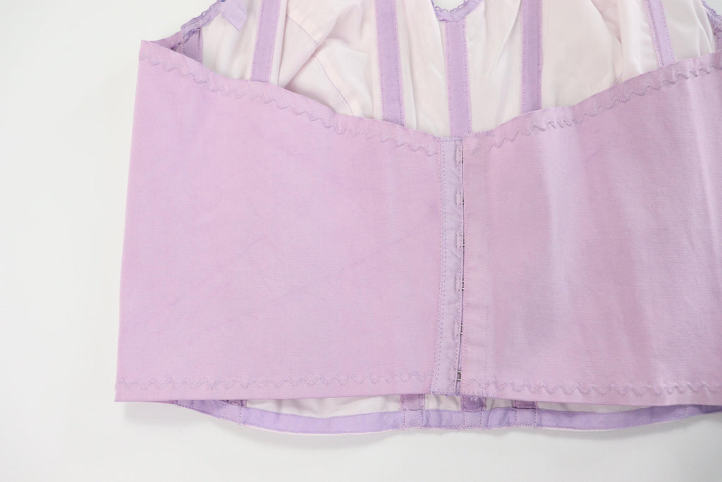 C1950s vintage Moonlight by Kestos longline bustier bra, repurposed hand dyed lilac lingerie. Label 40C