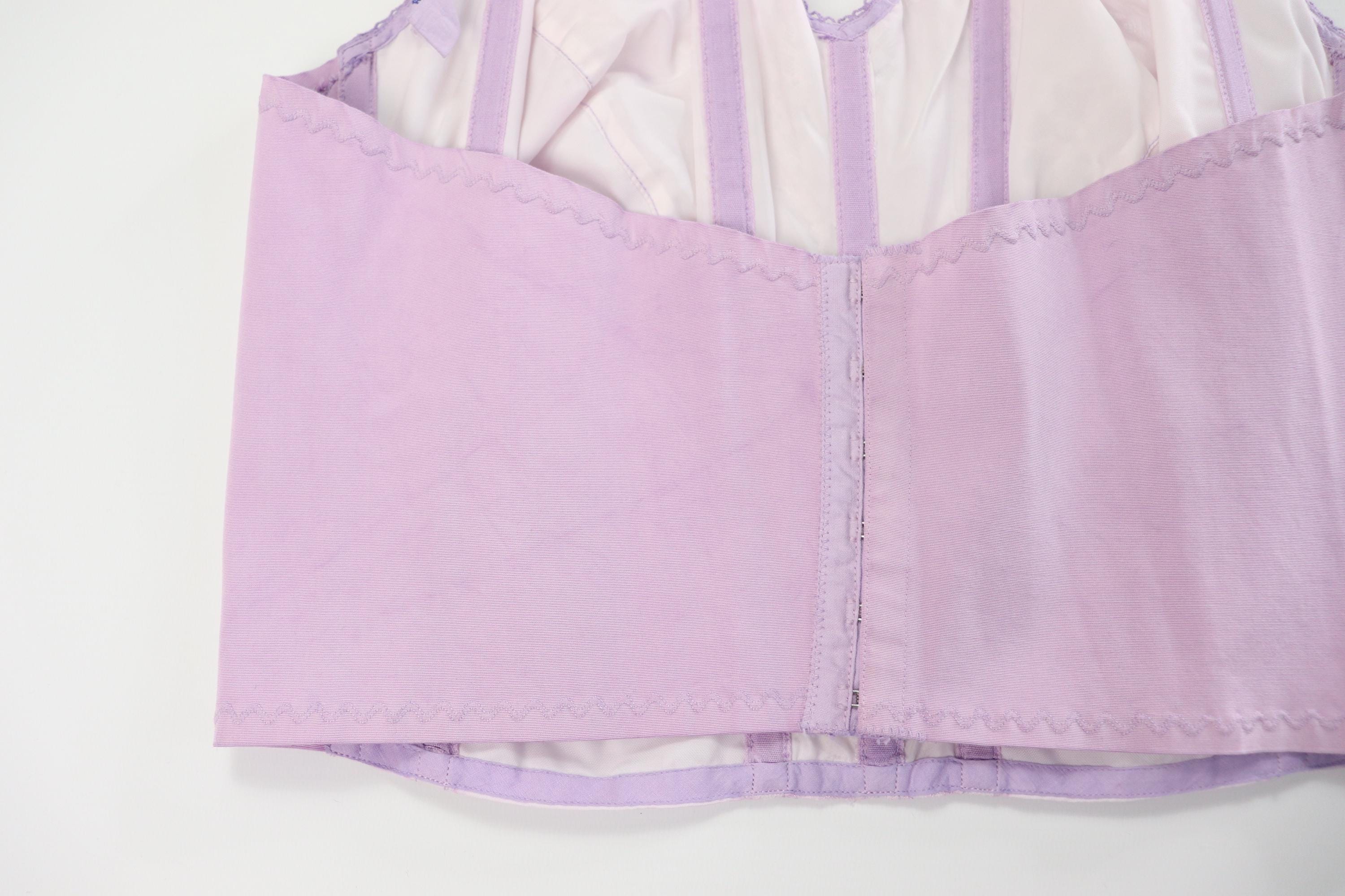 C1950s vintage Moonlight by Kestos longline bustier bra, repurposed hand dyed lilac lingerie. Label 40C