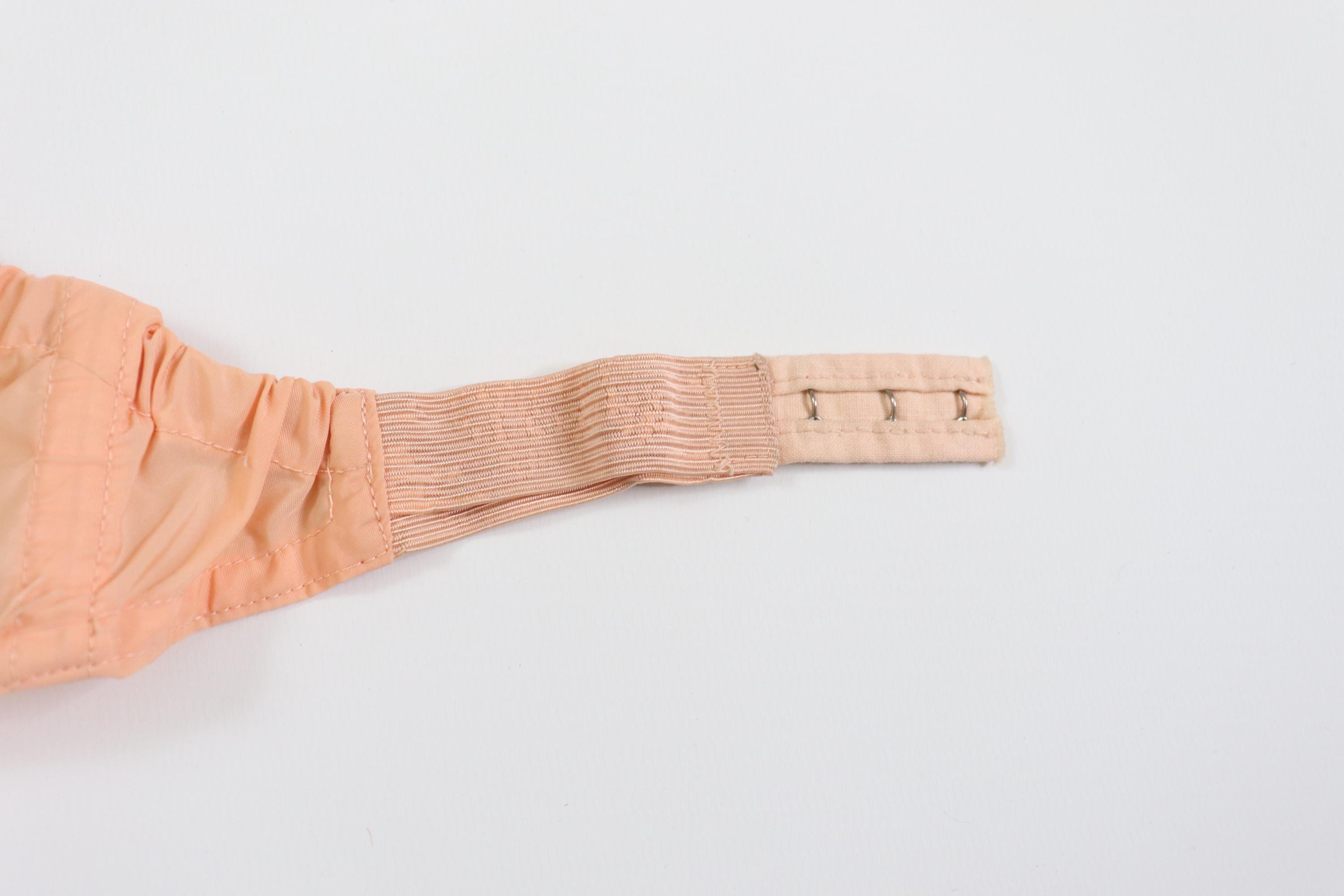 C1950s vintage boned cathedral bra, peach strapless bullet bra