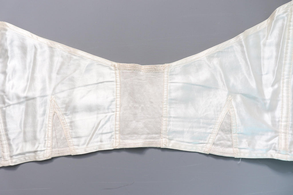 C1950s vintage Twilfit bra, white satin and lace cathedral bra, pinup lingerie -