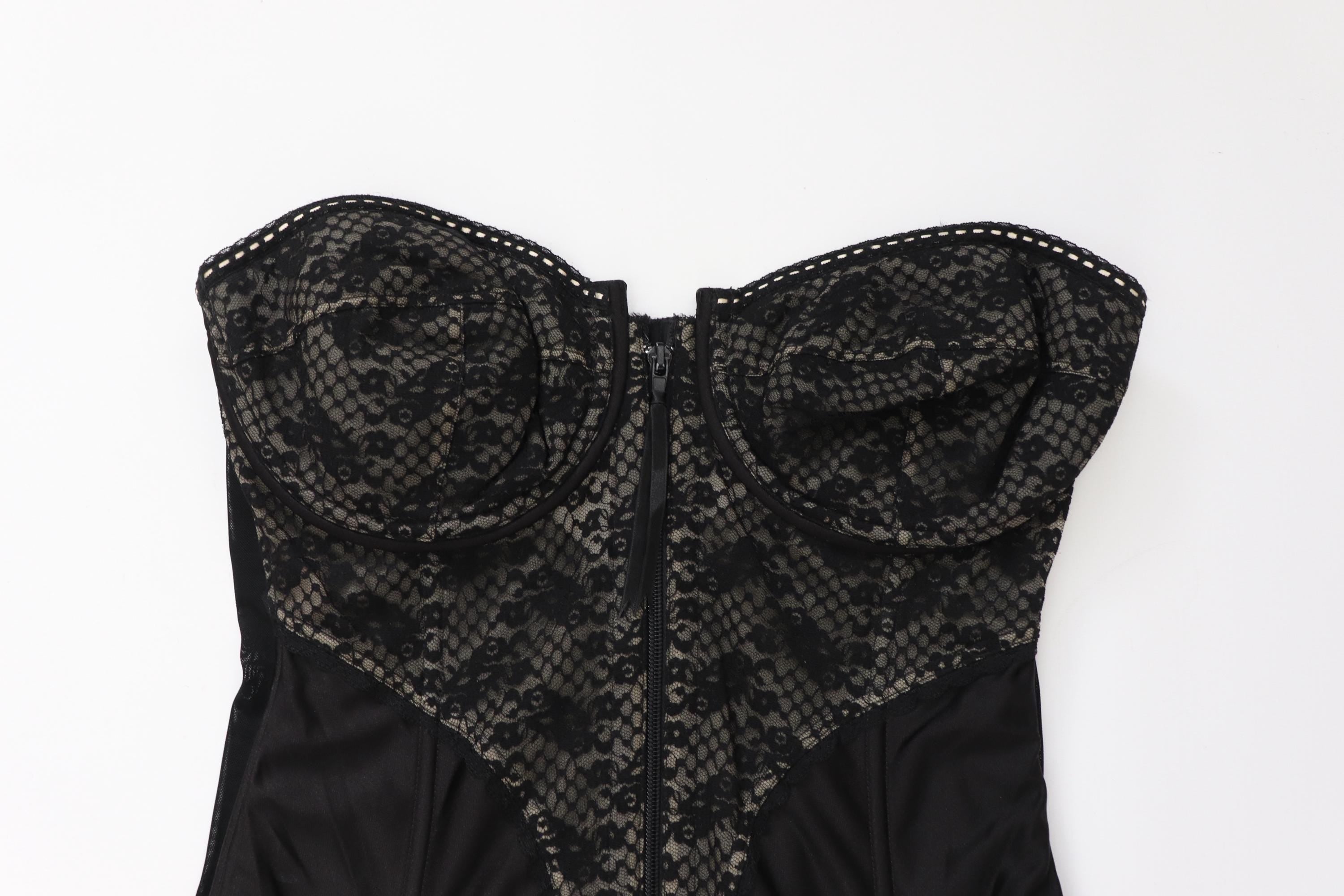 C1980s vintage Lady Marlene black cupped bustier corset, zip fastening bodice style 986 size 42c -altered