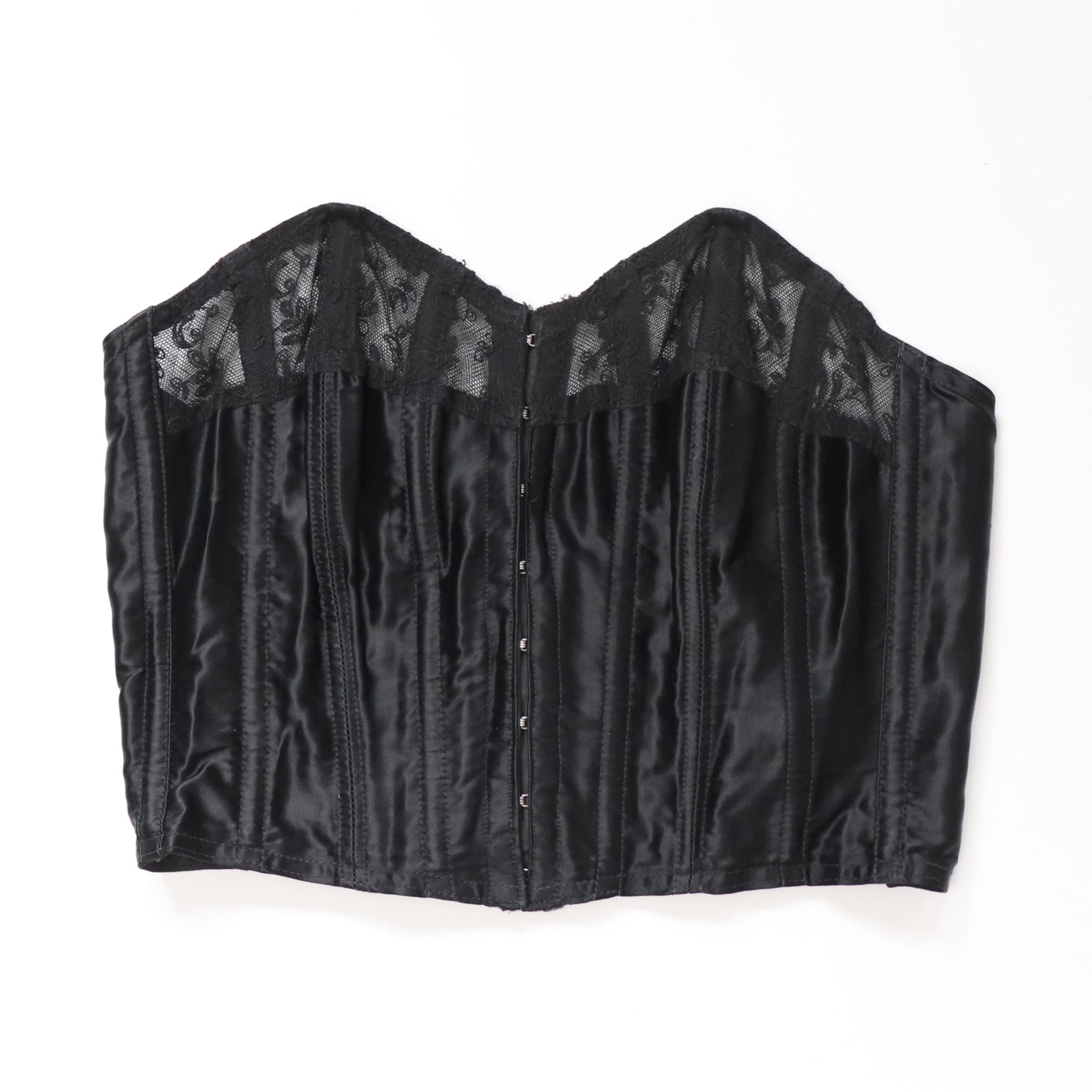 C1950s vintage Twilfit bra, black satin and lace cathedral bra, pinup lingerie -