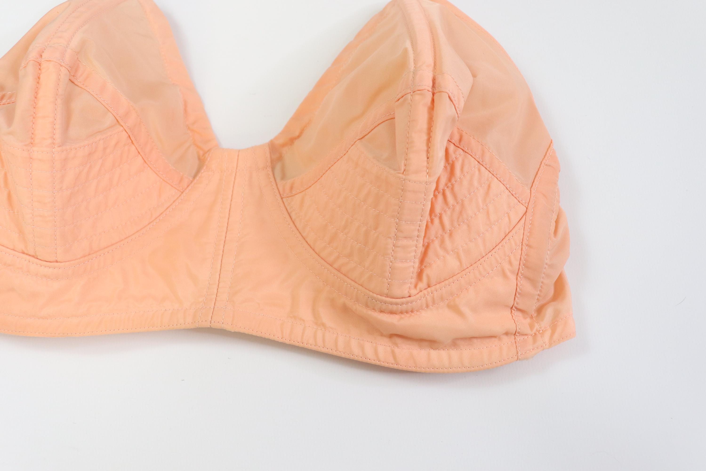 C1950s vintage boned cathedral bra, peach strapless bullet bra