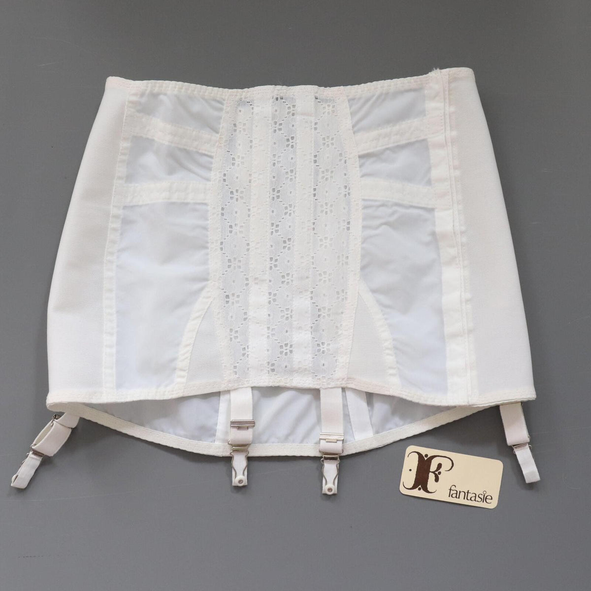 C1950s C1960s vintage white Fantasie hookside corset girdle with suspenders