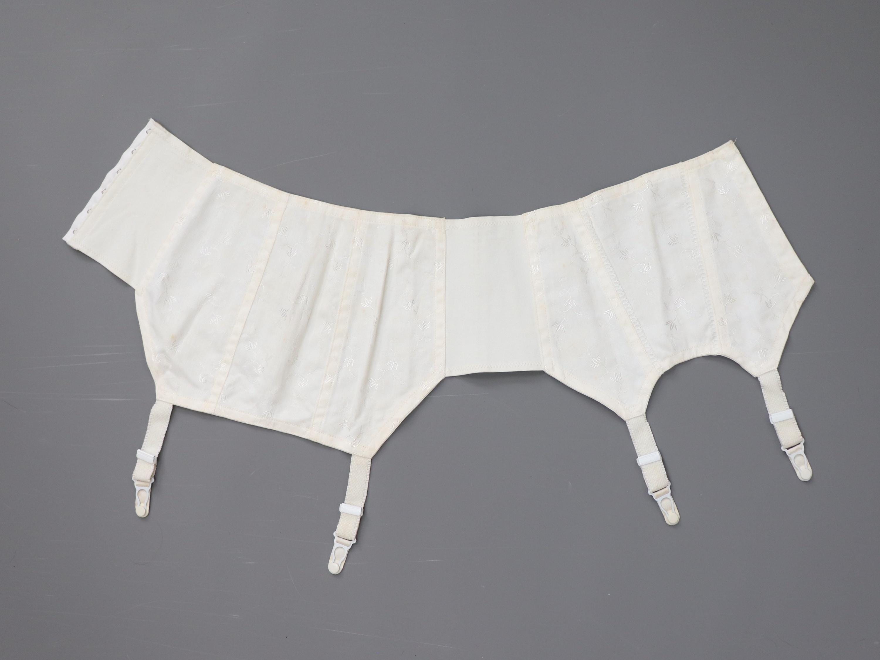 C1960s Vintage Court Royal wide white coutil suspender belt