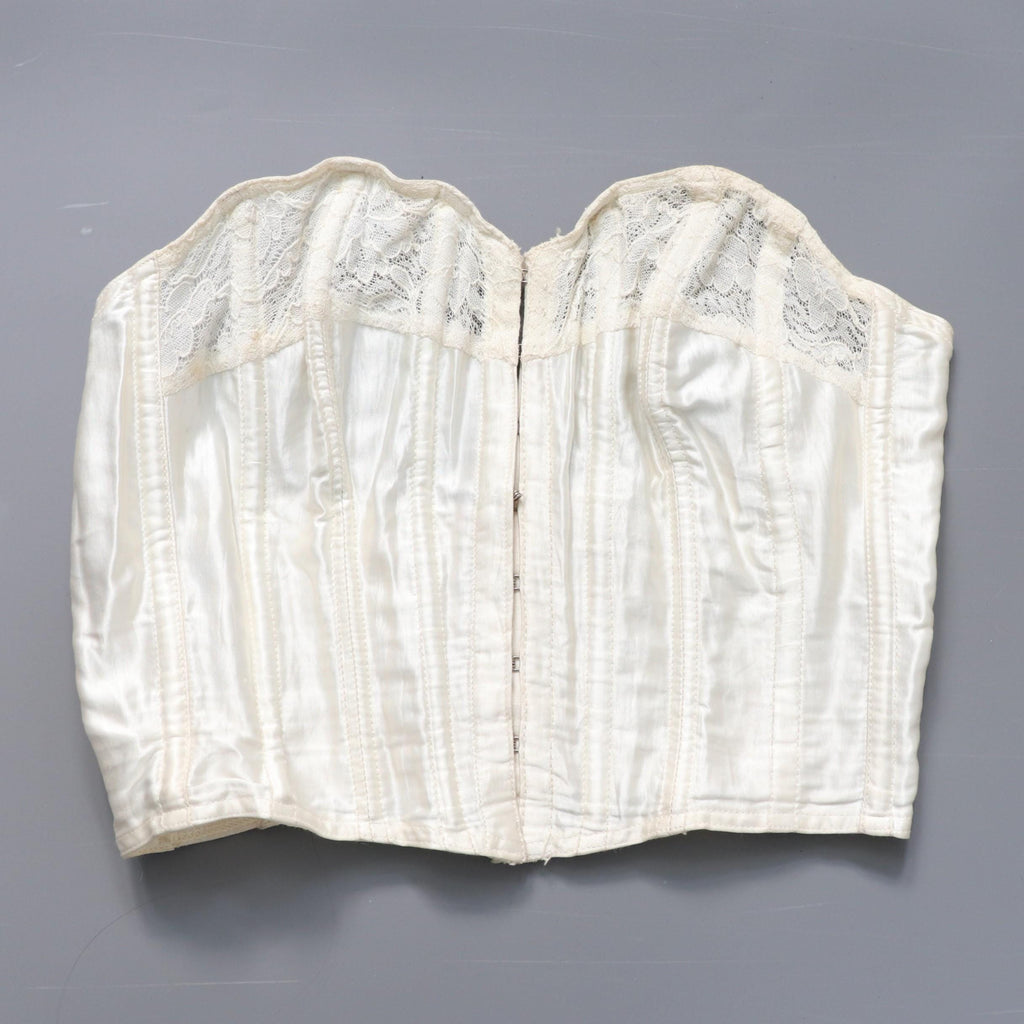 C1950s vintage Twilfit bra, white satin and lace cathedral bra, pinup lingerie -