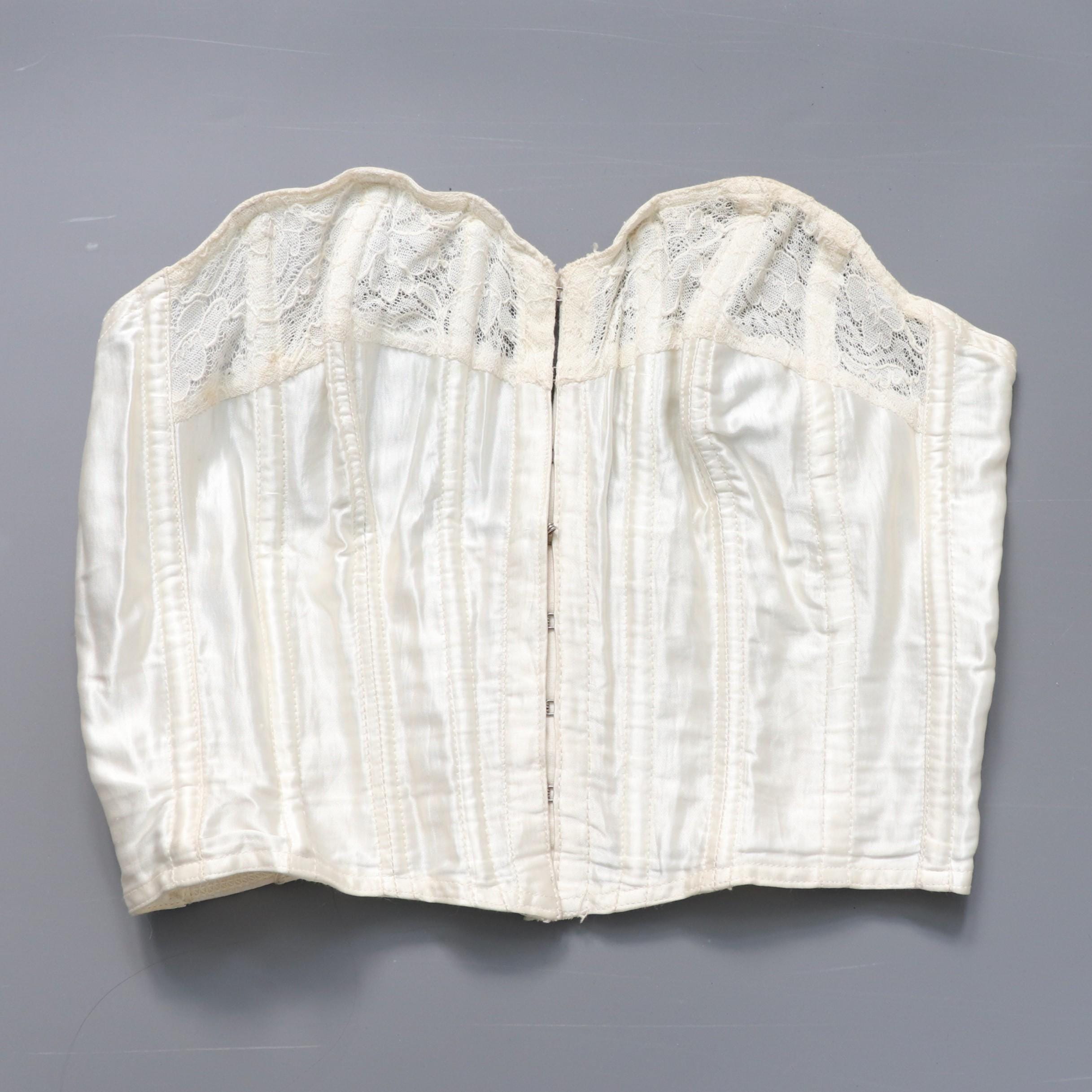 C1950s vintage Twilfit bra, white satin and lace cathedral bra, pinup lingerie -