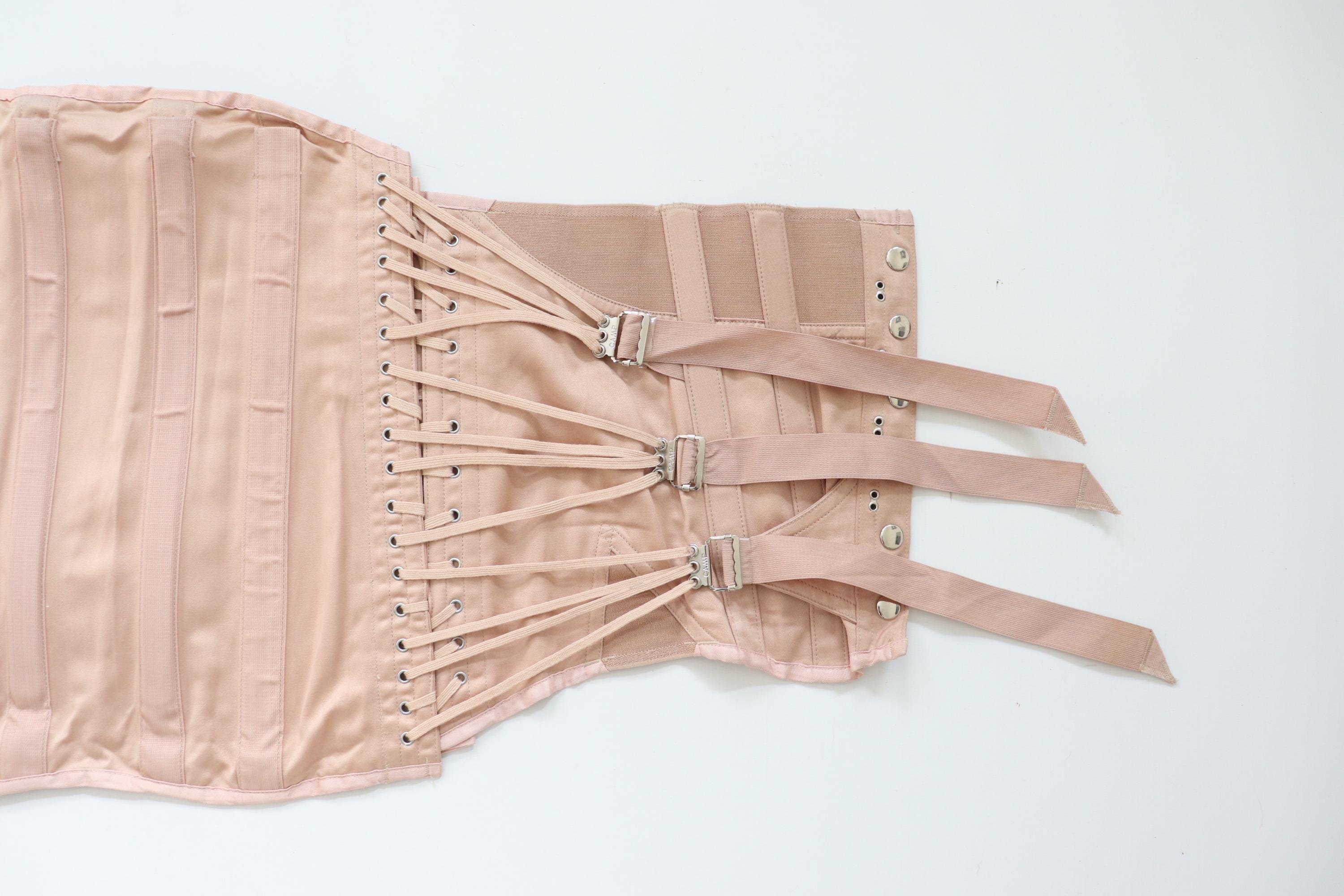 C1970s vintage CAMP beige fan laced corset, medical corset, lumbar support, - Waist closed approx 35" -38"