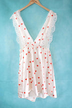 Vintage Y2K red heart satin pinafore slip dress/baby doll - underbust 26 -38"