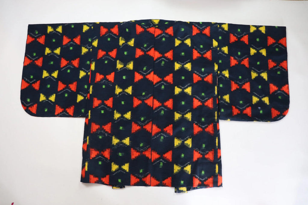 Vintage hand stitched Japanese Kimono Jacket with geometric pattern