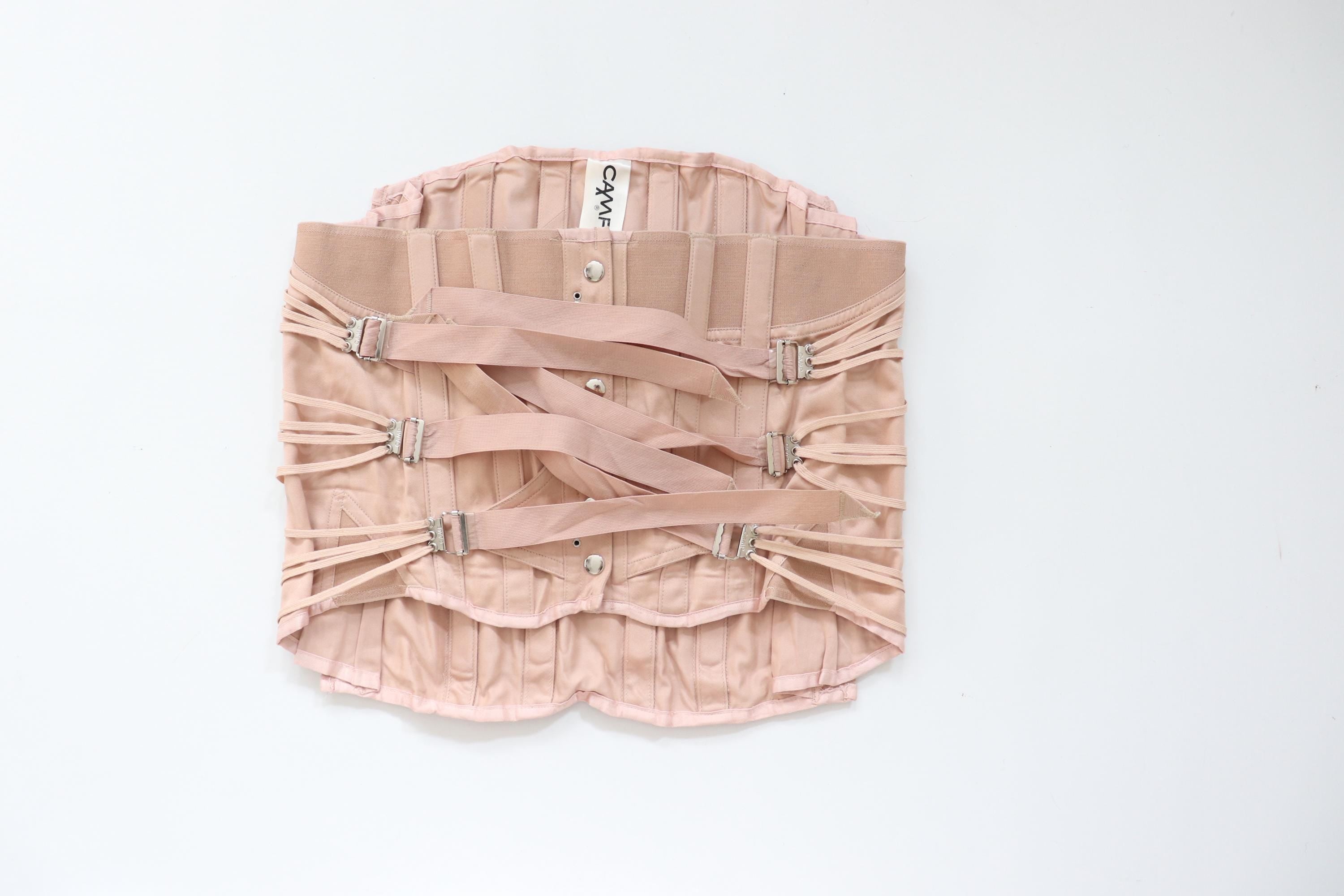 C1970s vintage CAMP beige fan laced corset, medical corset, lumbar support, - Waist closed approx 35" -38"