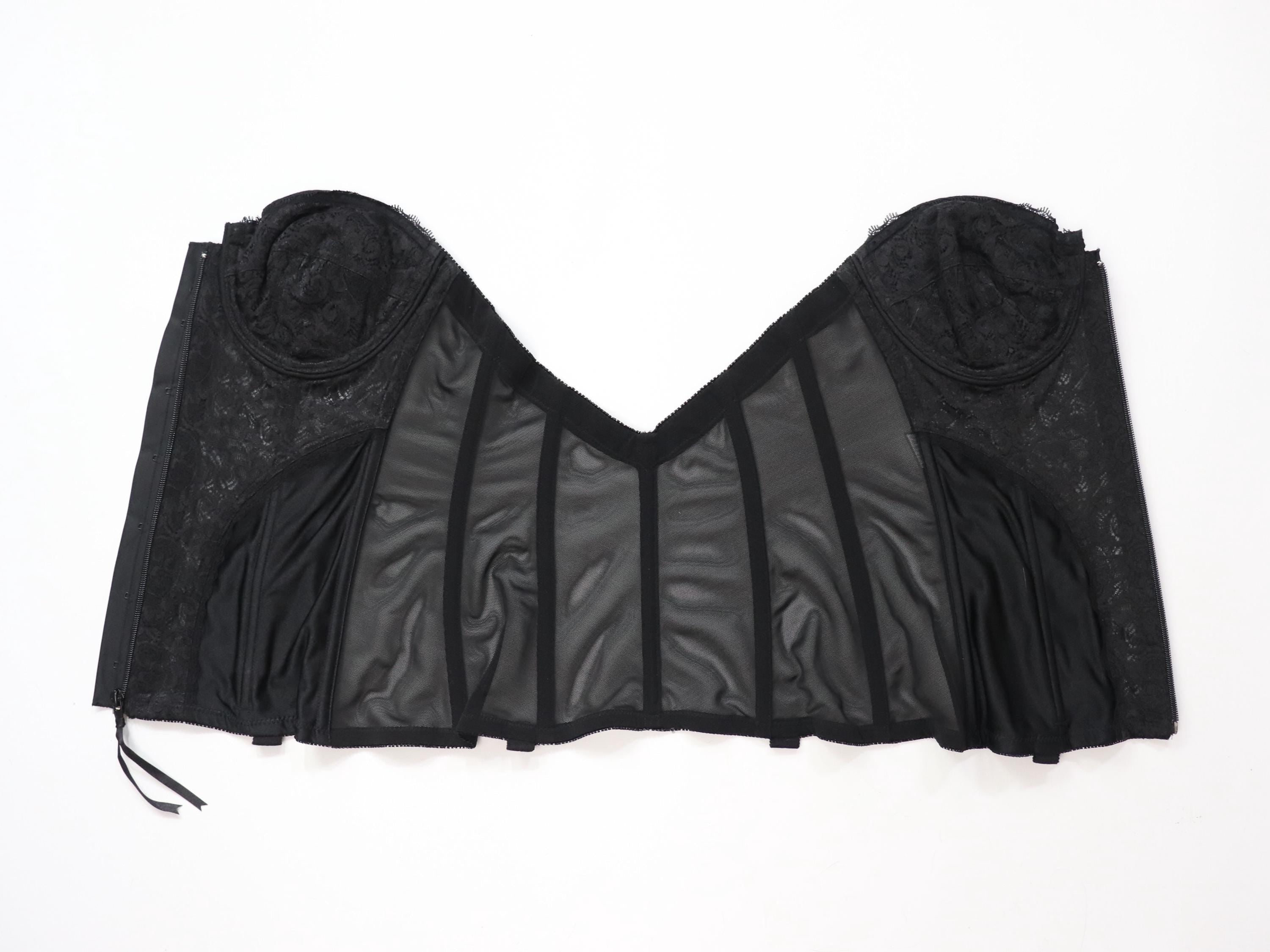 C1980s vintage Frederick's of Hollywood black cupped bustier corset, zip fastening bodice style 1405 size 36C