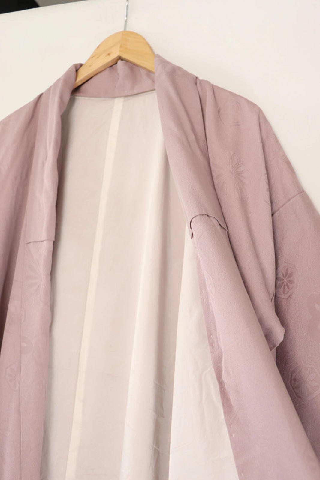 Vintage hand stitched muave/ lavender purple design long Japanese Kimono