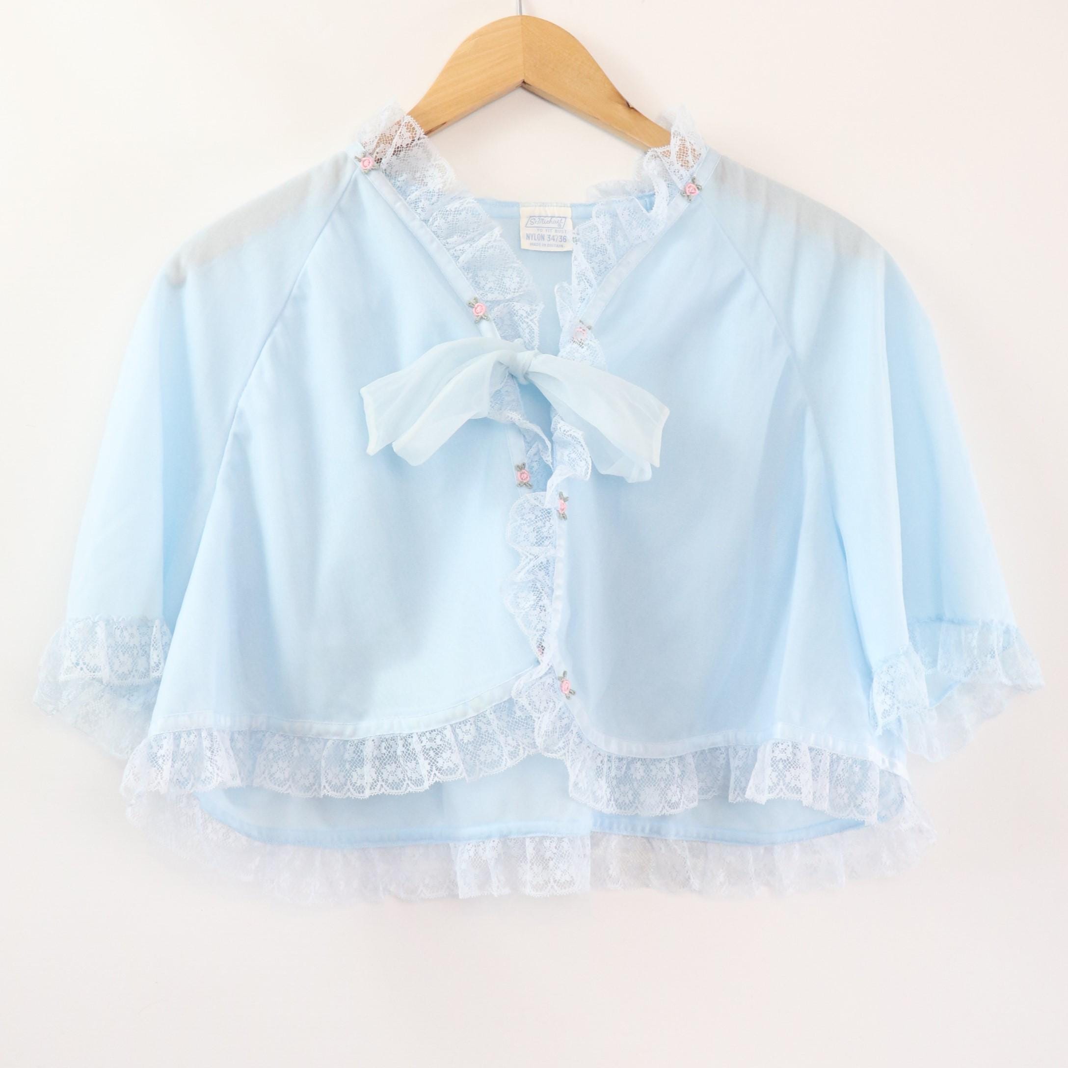C1960s Vintage St Michael light blue bed jacket- Size to fit bust 34/36"