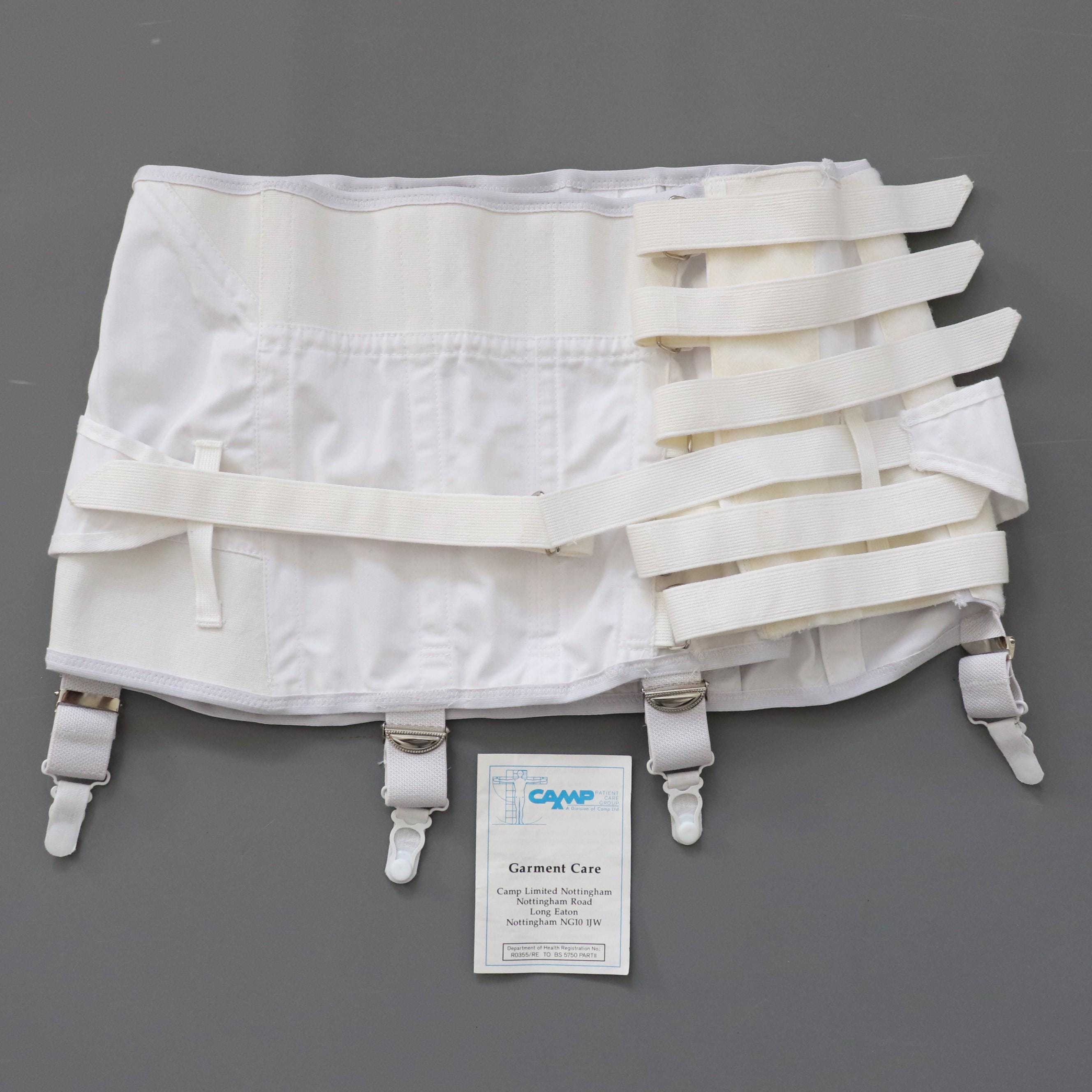 C1980s Vintage CAMP white surgical medical corset with adjustable buckles - fit 32-38" waist