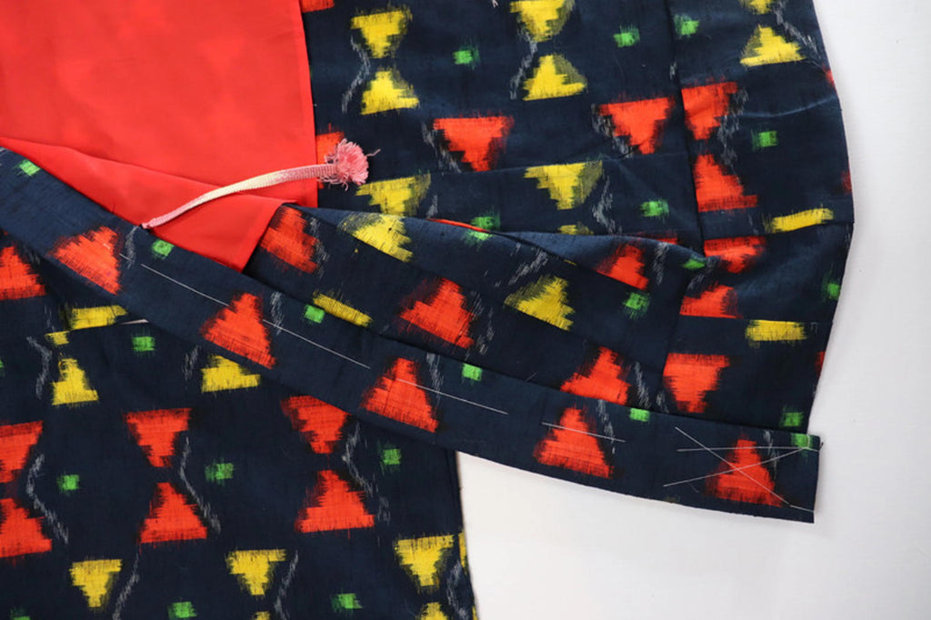 Vintage hand stitched Japanese Kimono Jacket with geometric pattern