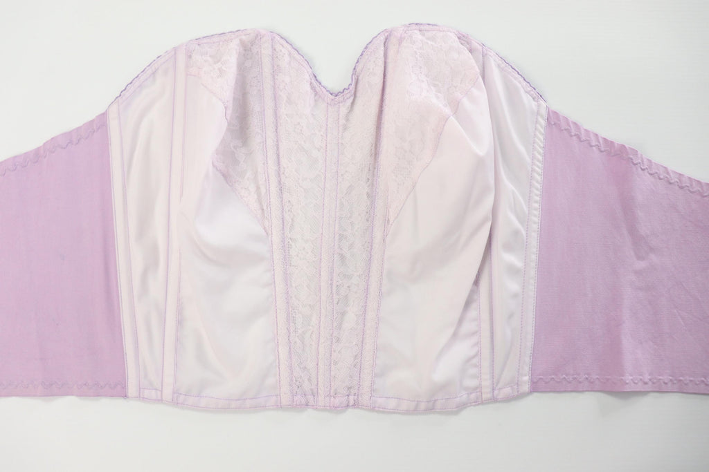 C1950s vintage Moonlight by Kestos longline bustier bra, repurposed hand dyed lilac lingerie. Label 40C