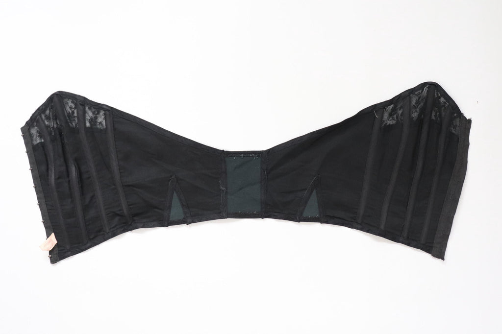 C1950s vintage Twilfit bra, black satin and lace cathedral bra, pinup lingerie -