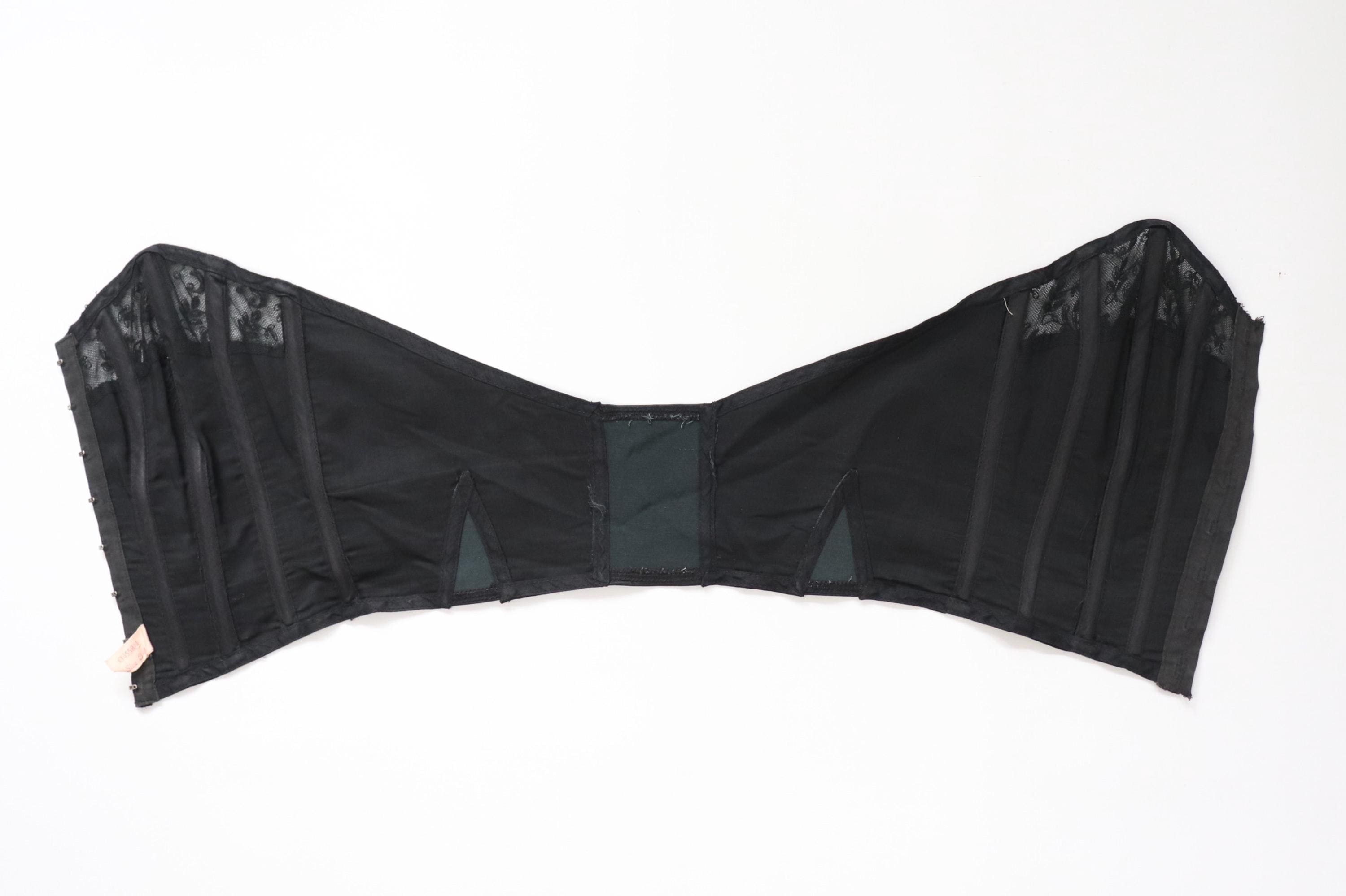 C1950s vintage Twilfit bra, black satin and lace cathedral bra, pinup lingerie -