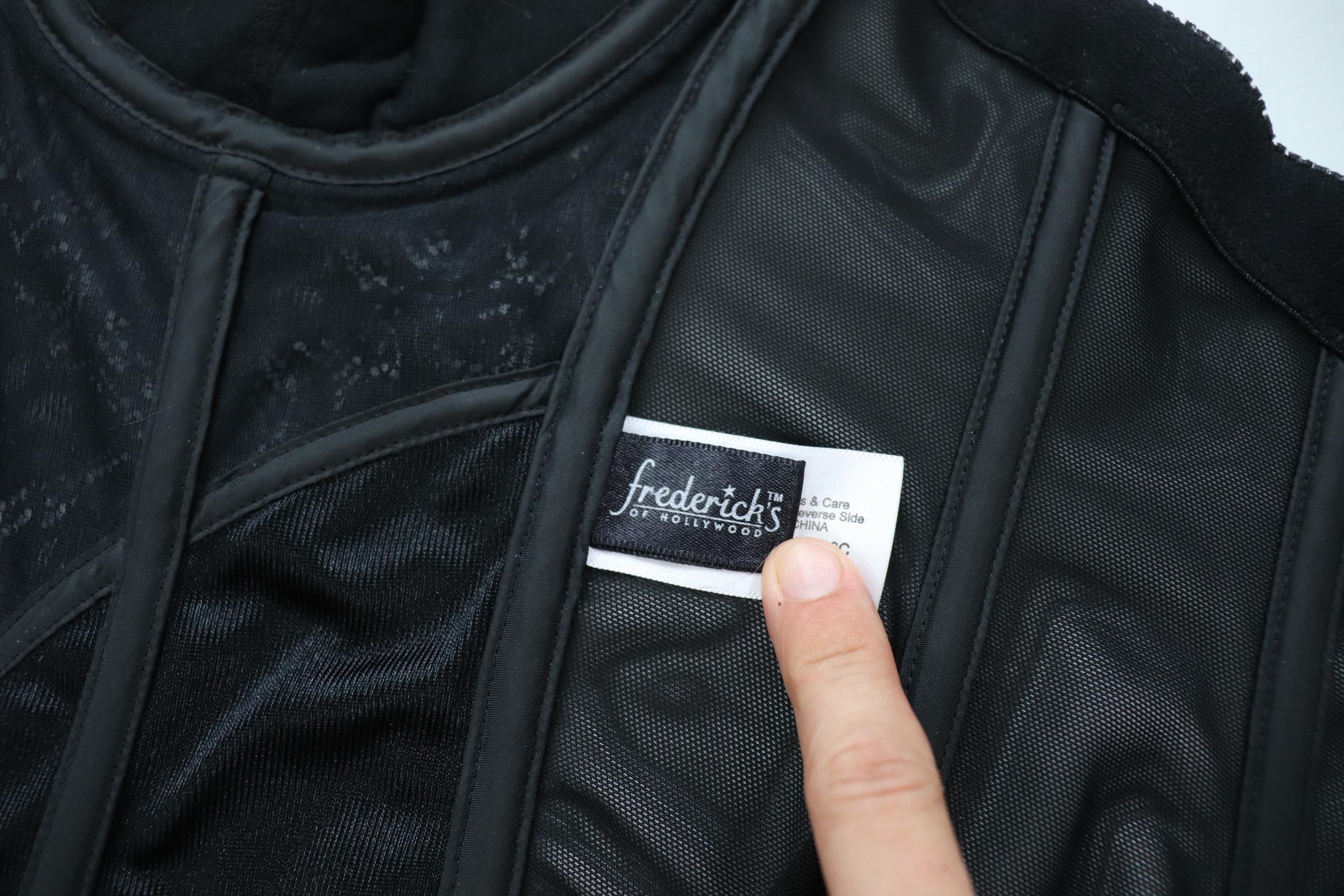 C1980s vintage Frederick's of Hollywood black cupped bustier corset, zip fastening bodice style 1405 size 36C