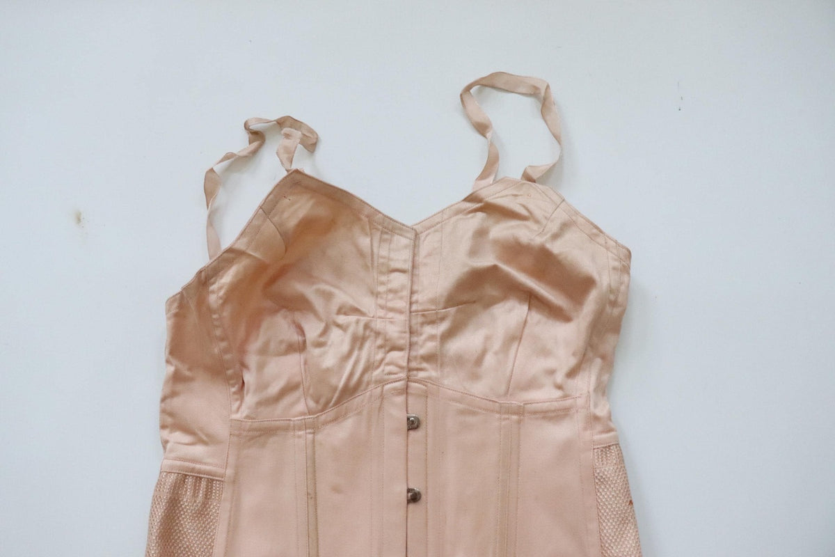 C1940S C1950S Vintage pink cotton sateen corsellete
