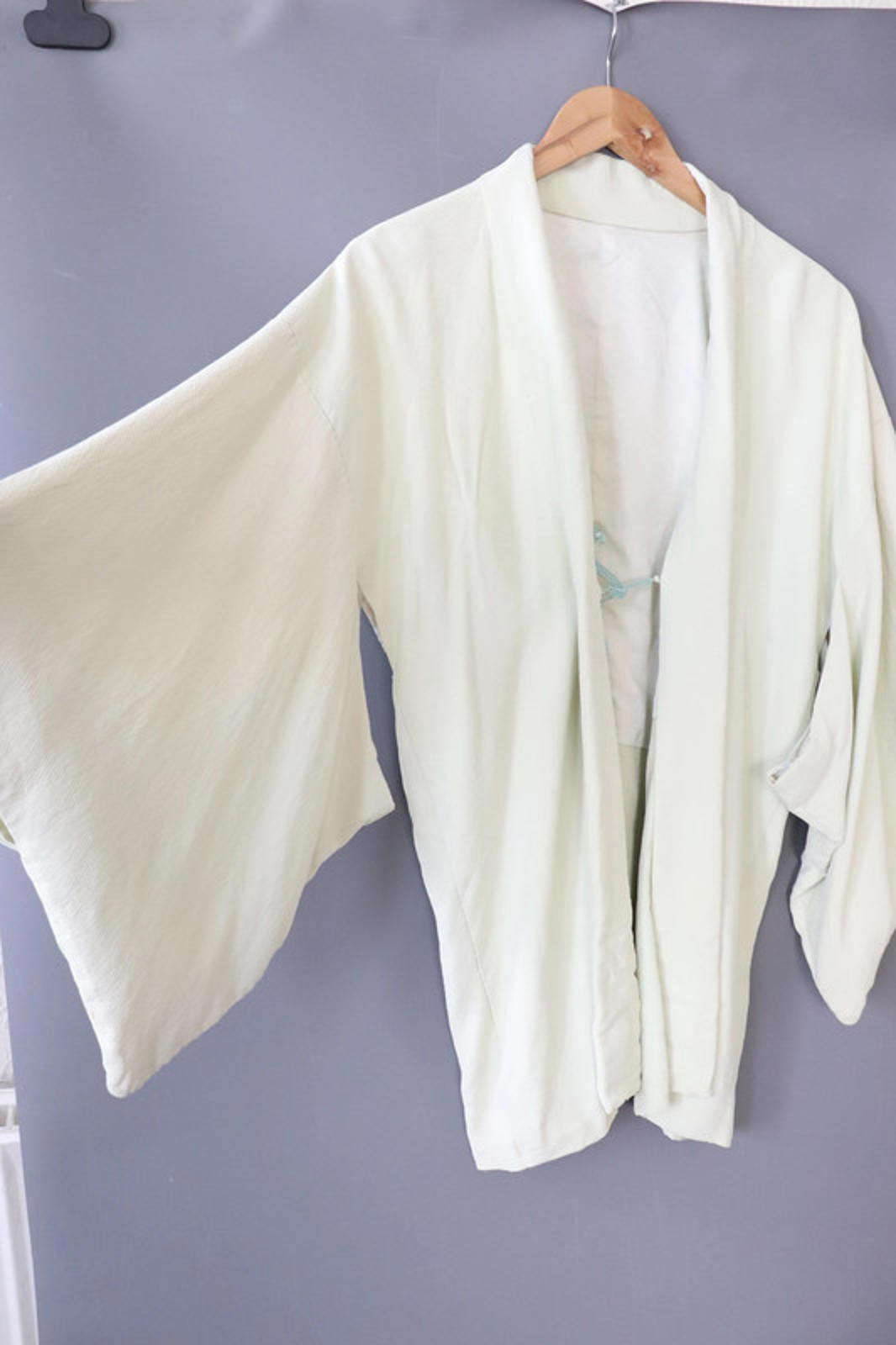Vintage hand stitched Japanese Kimono Jacket light sage green - 38" chest circumference
