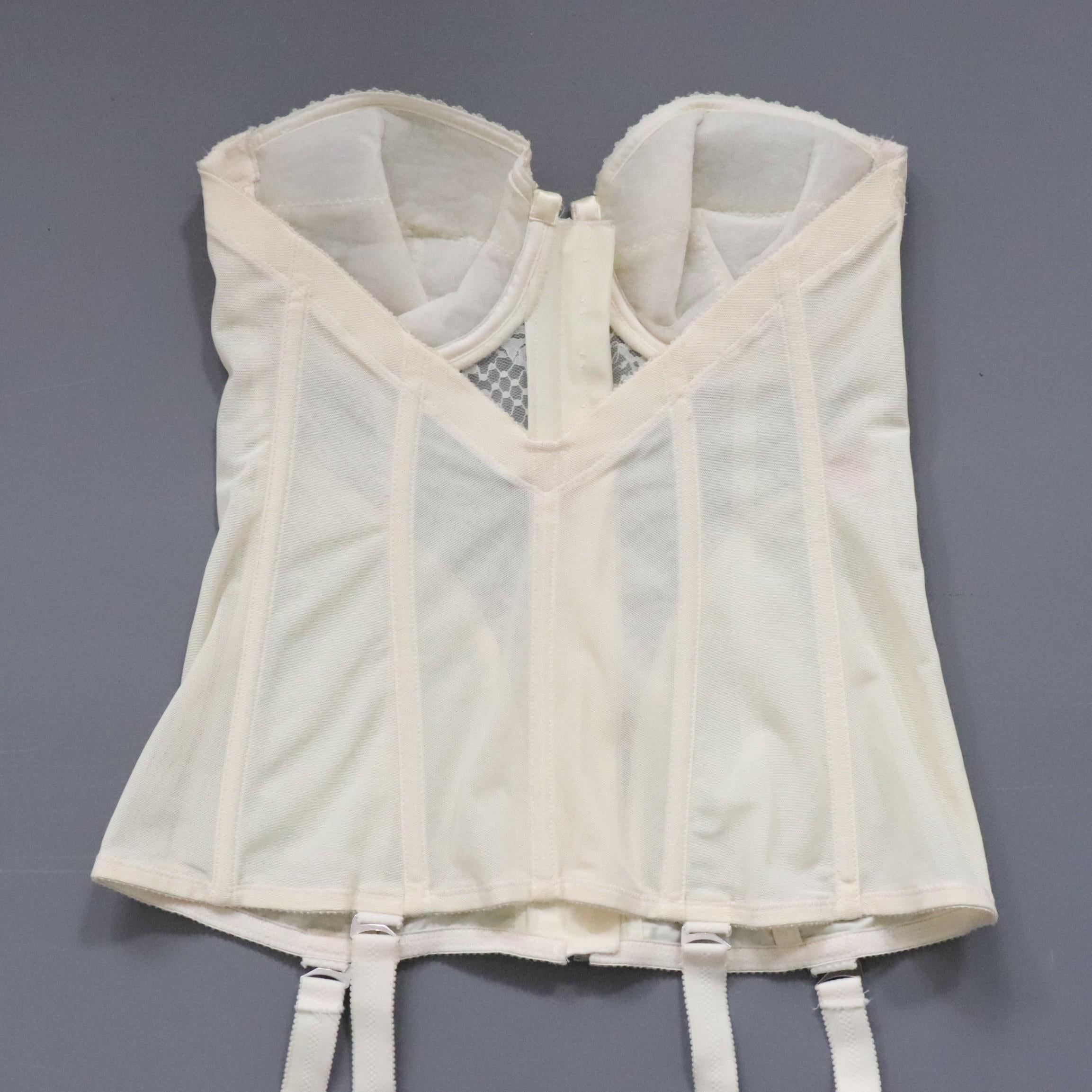 C1960s vintage Lady Marlene cream cupped bustier corset, zip fastening bodice style 986 size 36D