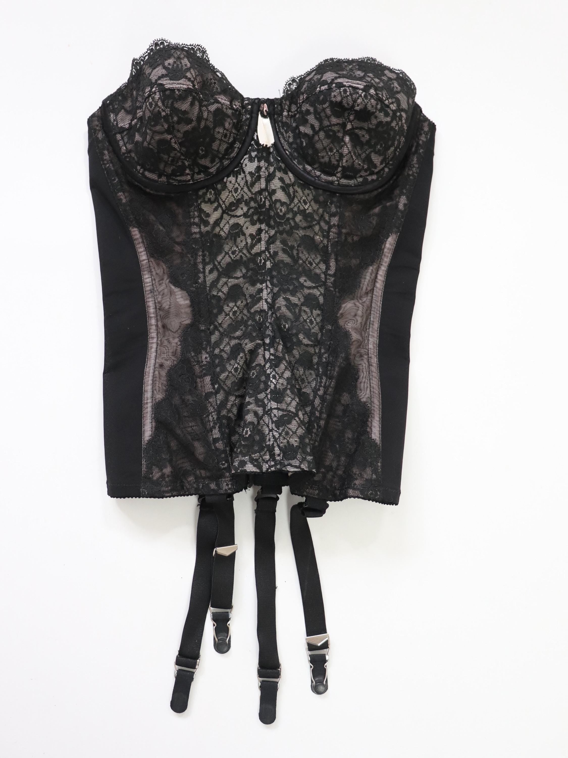 C1960s - 1970s vintage Marchioness (Macys own brand) black cupped bustier corset, 246 size 34B