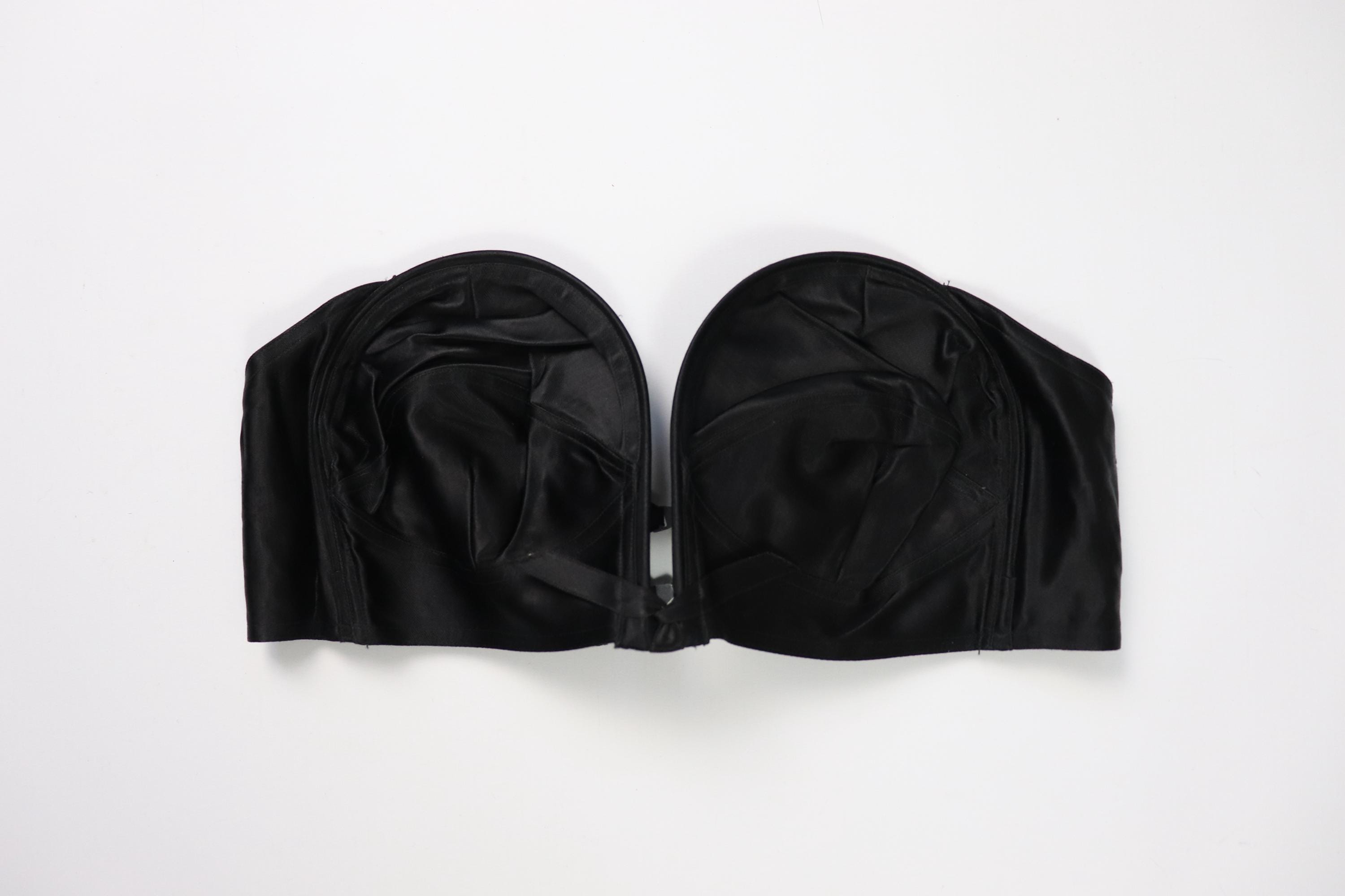 C1950s vintage Cor Fin bra - black satin overwire bra, monowire bra, pinup lingerie