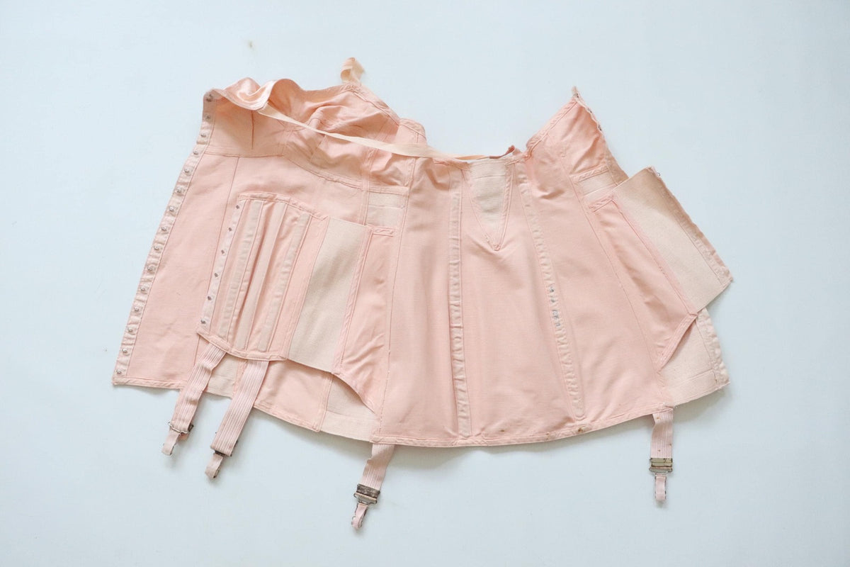 C1940S C1950S Vintage pink cotton and satin corselette with inner support band