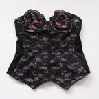 C1980s Julie Anne pink and black cupped bustier corset basque size 34B