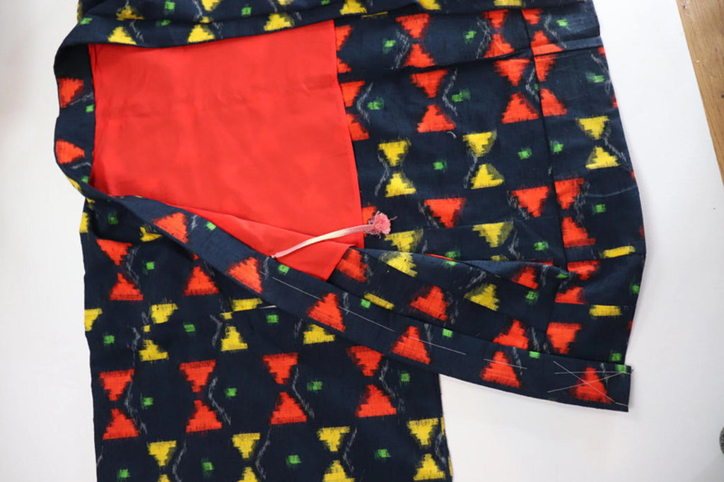 Vintage hand stitched Japanese Kimono Jacket with geometric pattern