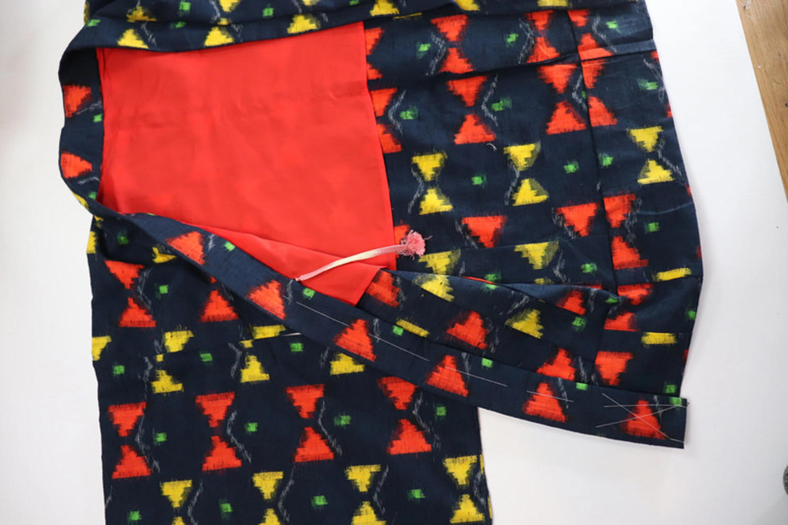 Vintage hand stitched Japanese Kimono Jacket with geometric pattern