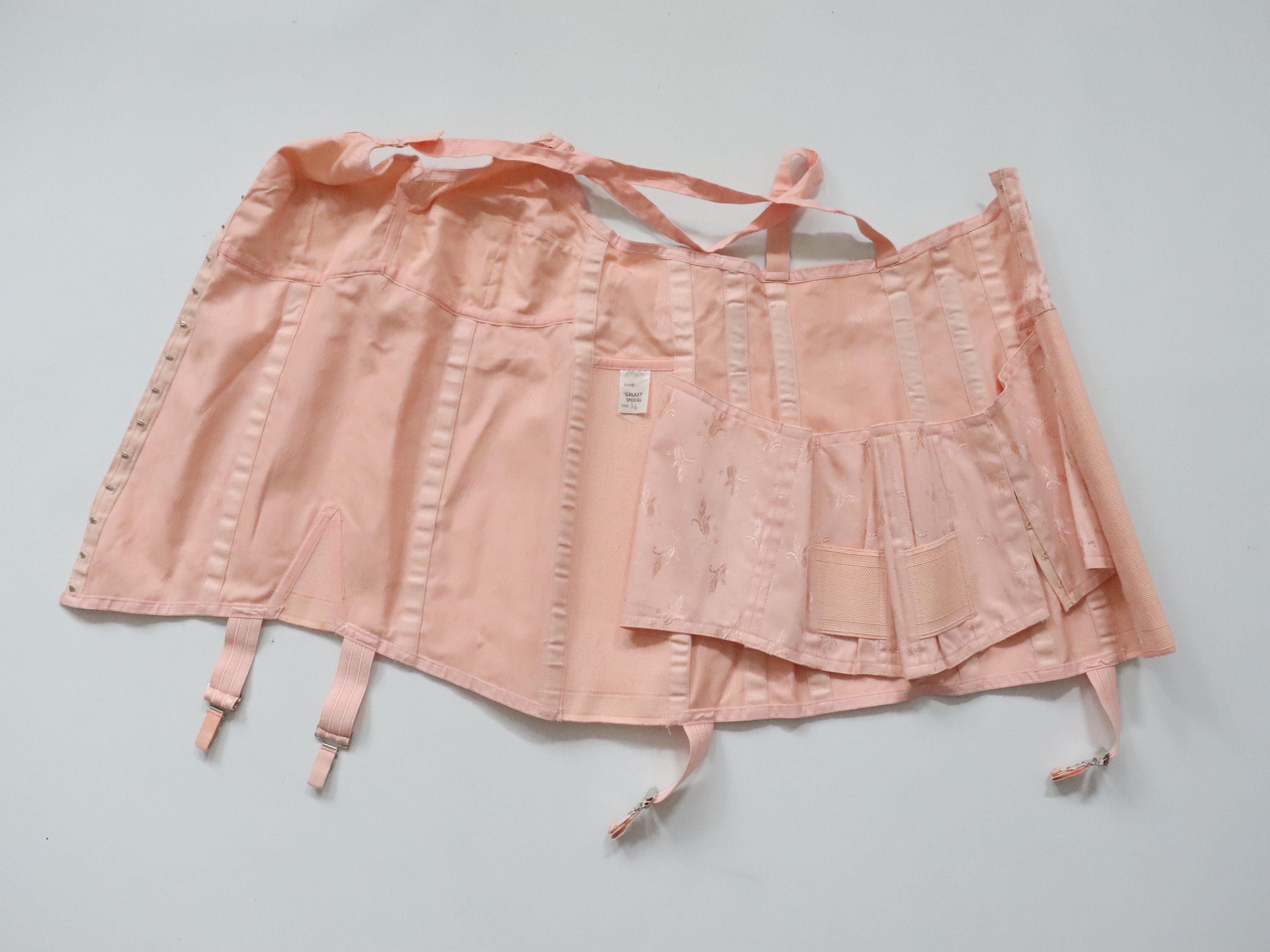 C1950s vintage GALAXY FOUNDATIONS pink floral coutil corsellete -  waist 36"