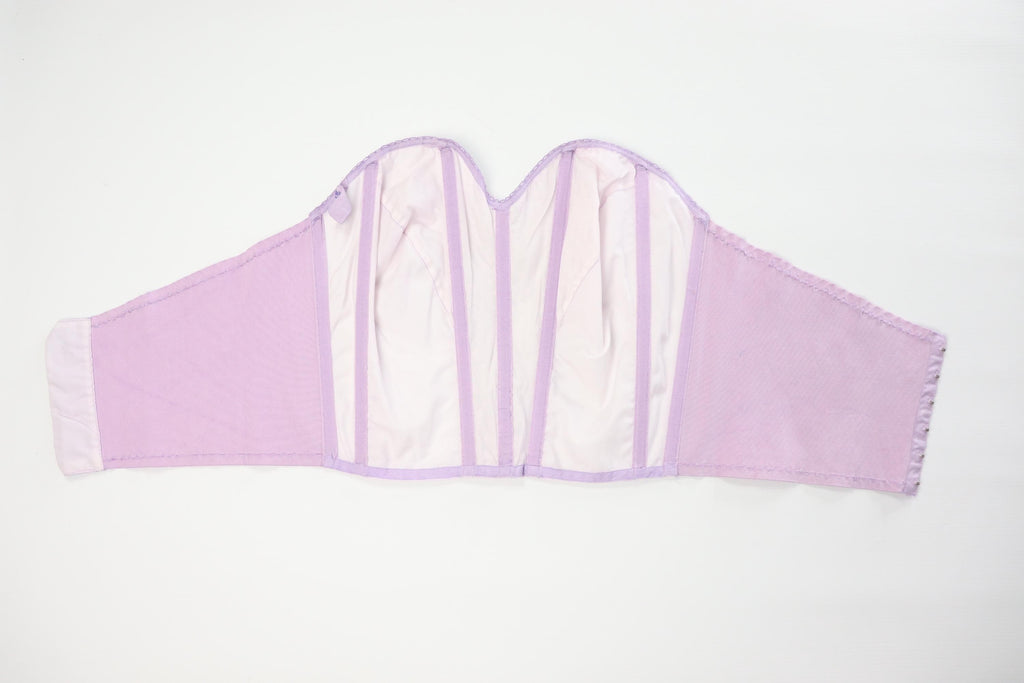 C1950s vintage Moonlight by Kestos longline bustier bra, repurposed hand dyed lilac lingerie. Label 40C