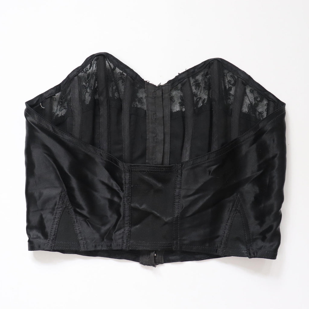 C1950s vintage Twilfit bra, black satin and lace cathedral bra, pinup lingerie -