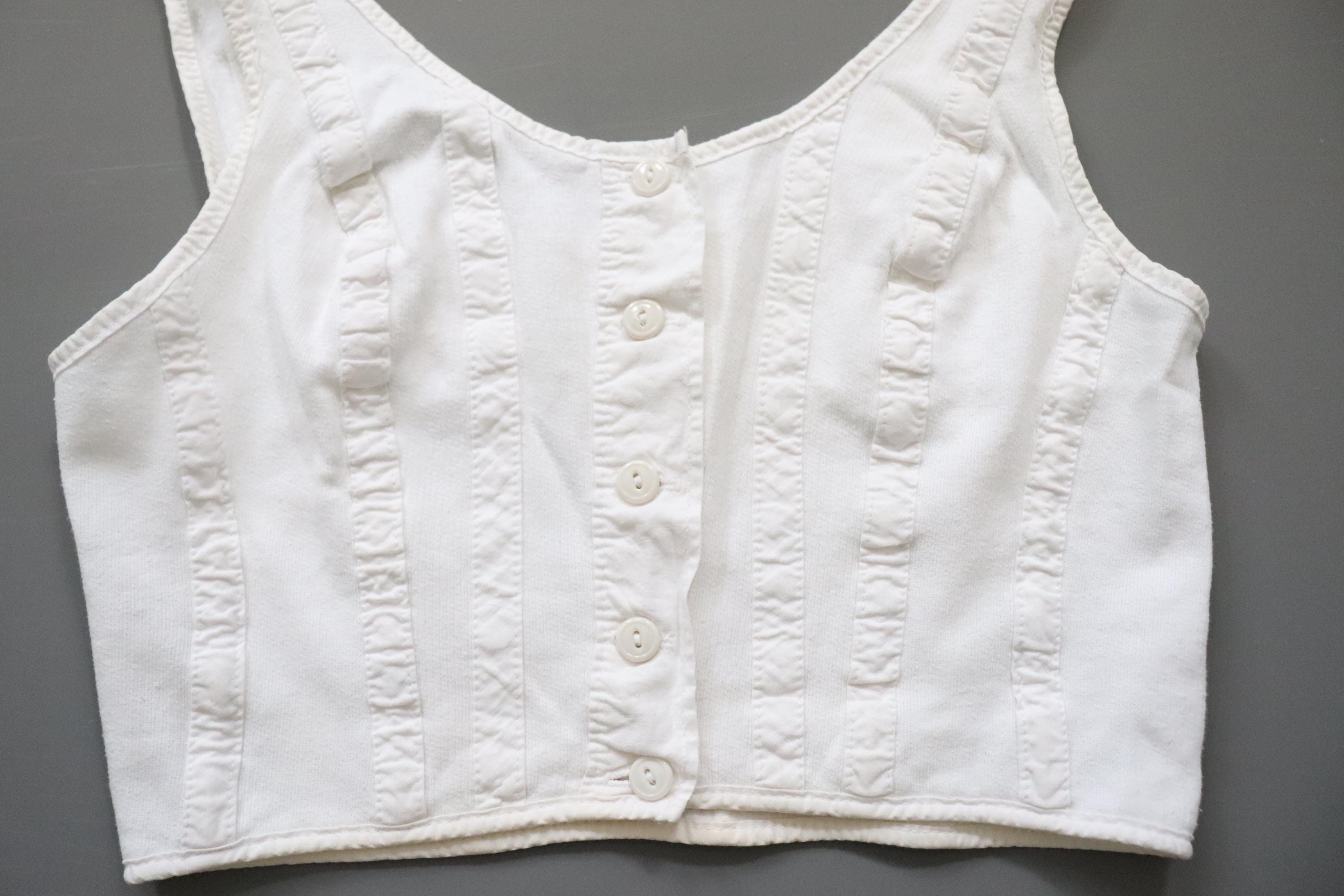 C1970s vintage womens Liberty bodice, 100% white cotton vest, button front vest - Approx size 12 // chest 32"