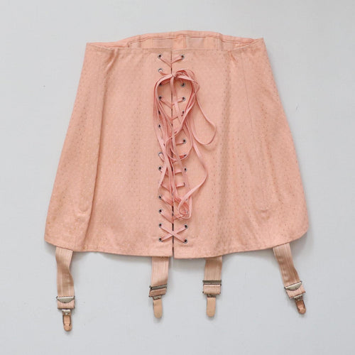C1940s C1950s vintage pink spot coutil corset girdle back lacing - 22 inch waist