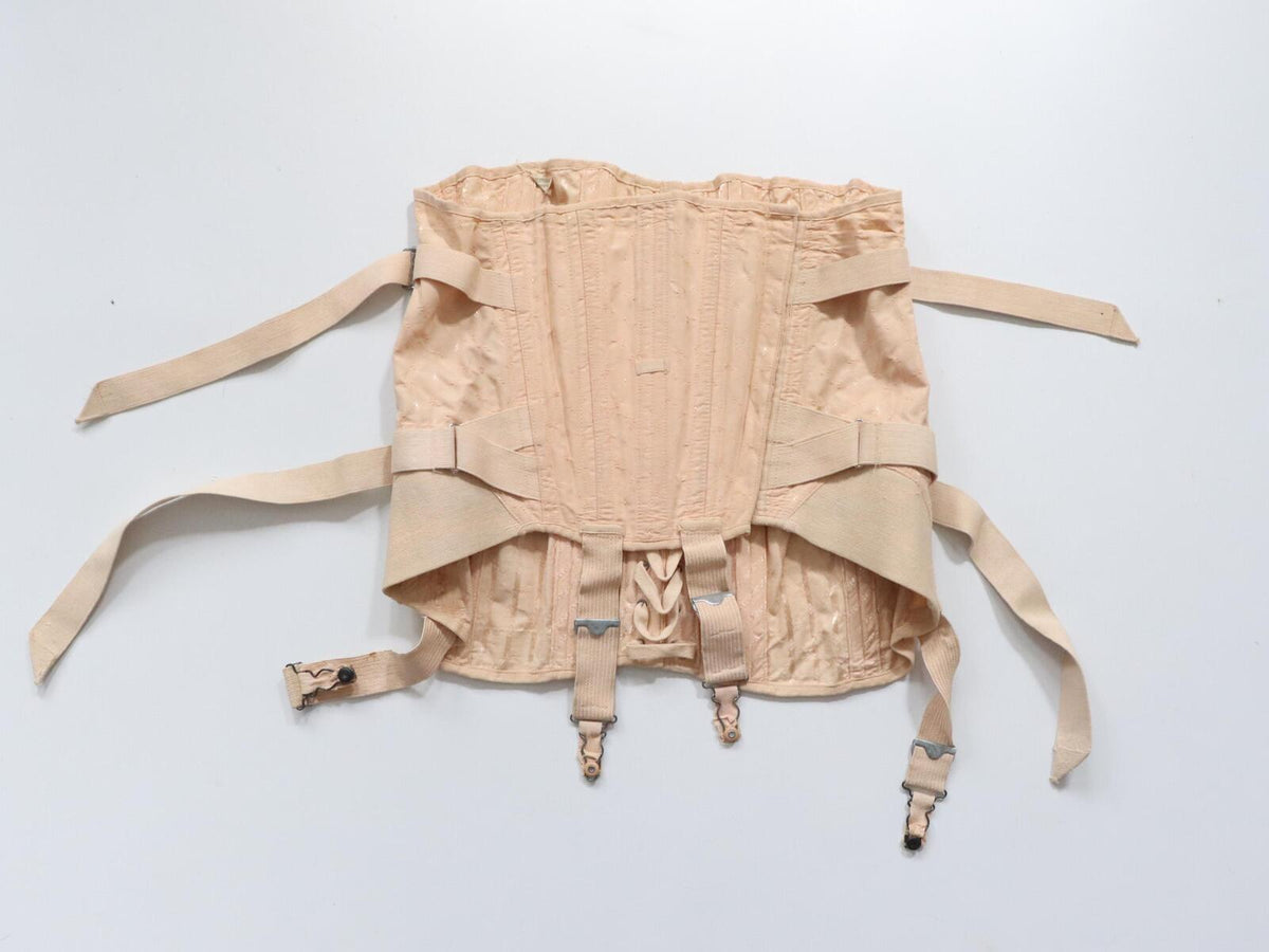 C1940S 1950s vintage beige fan laced corset -  SIZE - 30 inches waist