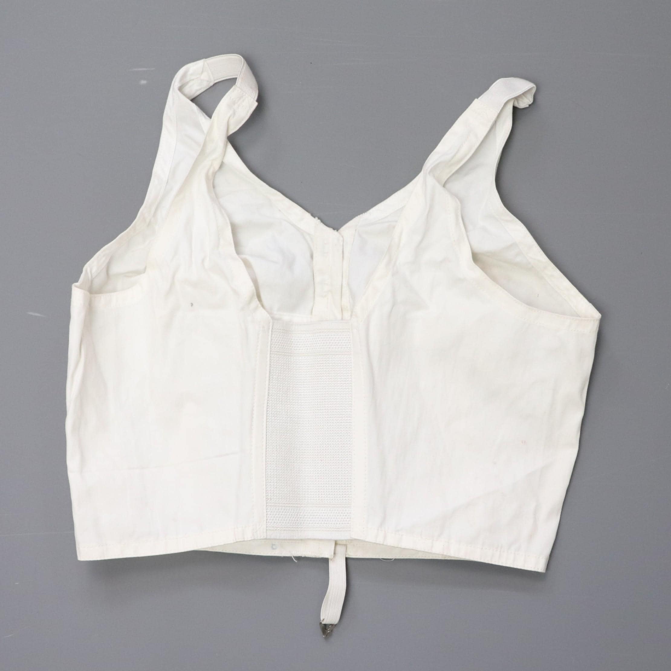C1960s C1970s Vintage CWS Desbeau Corsetry white front fastening bra with shoulder straps