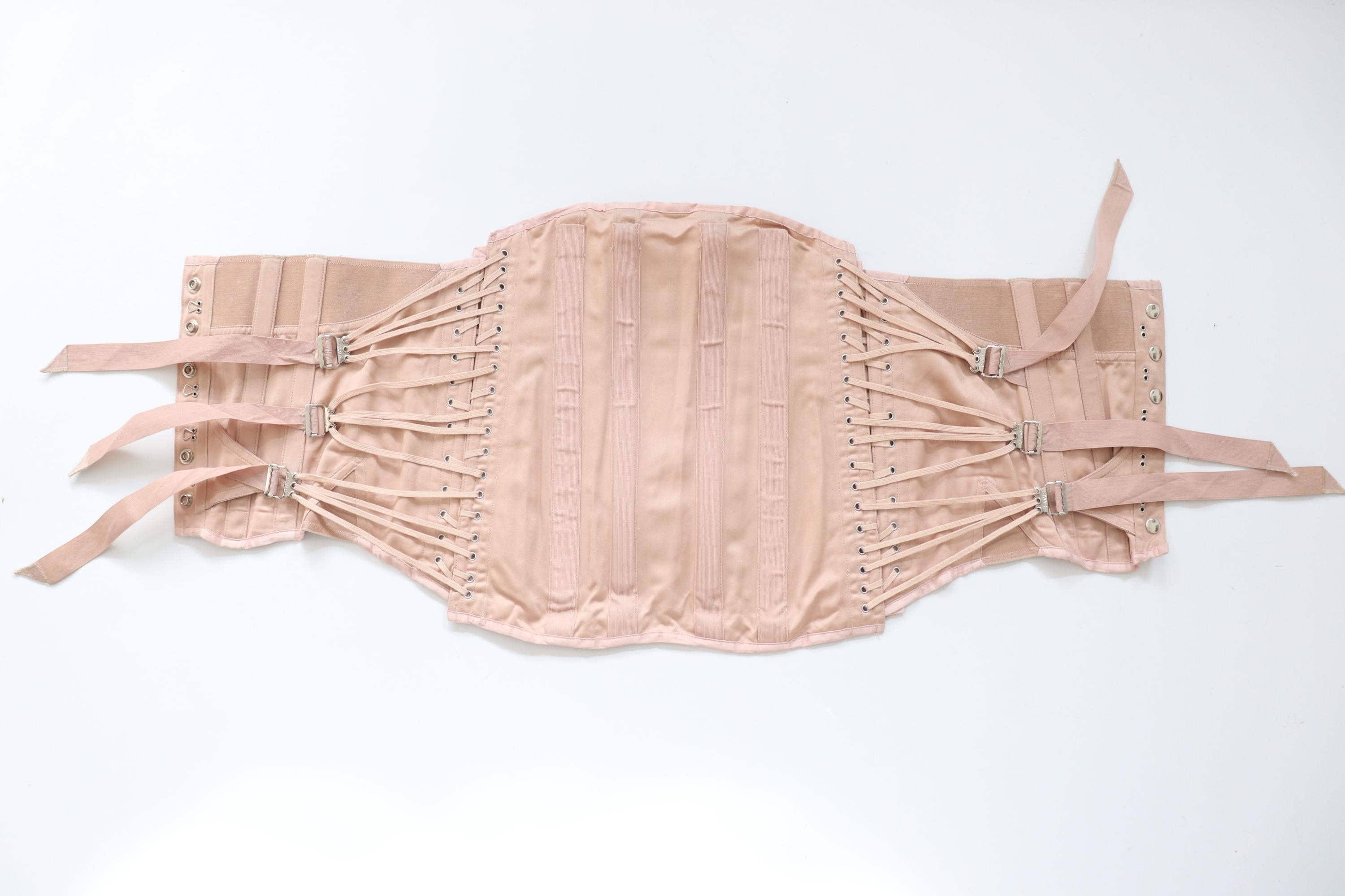 C1970s vintage CAMP beige fan laced corset, medical corset, lumbar support, - Waist closed approx 35" -38"