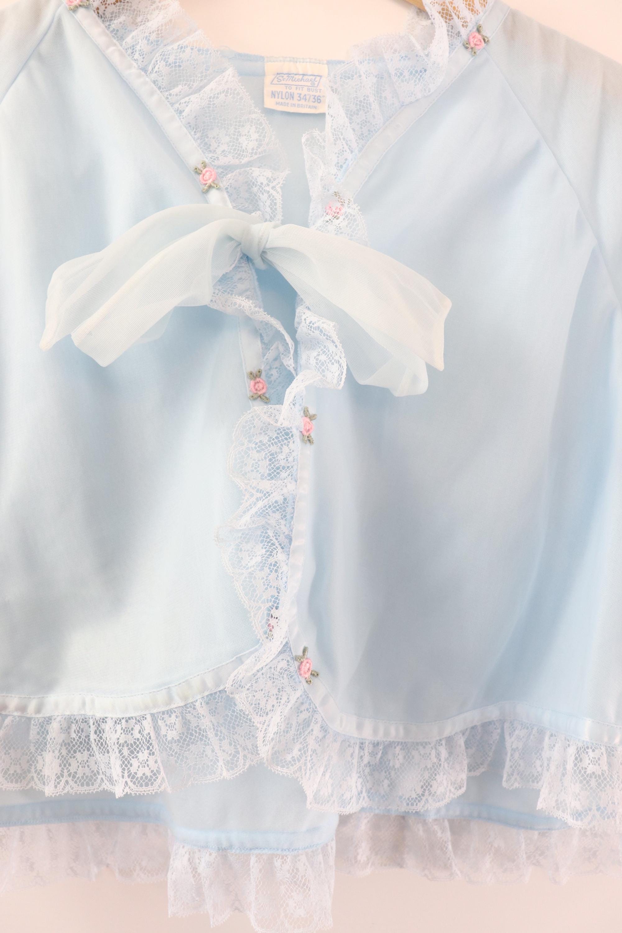 C1960s Vintage St Michael light blue bed jacket- Size to fit bust 34/36"