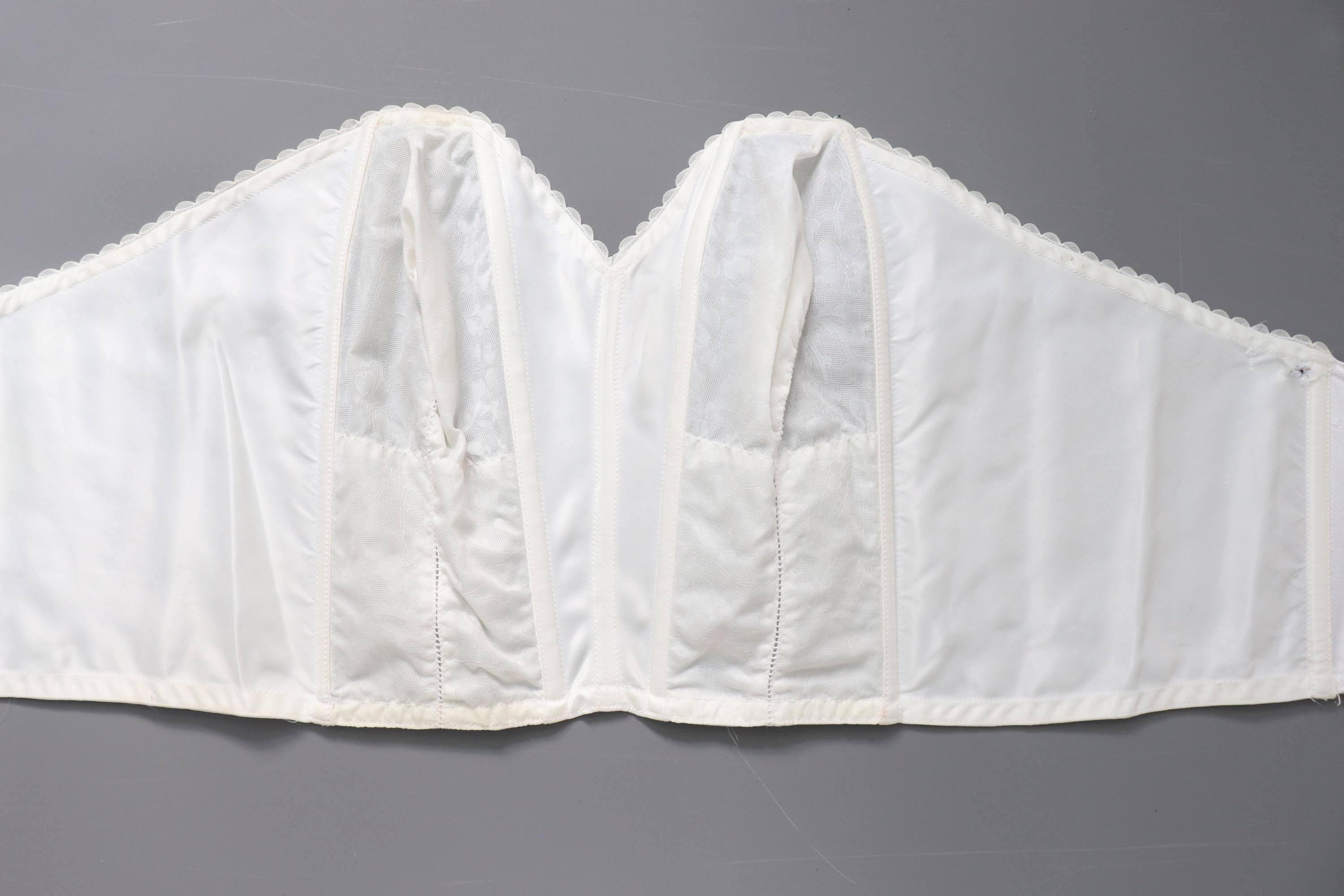 C1950s vintage English Rose Corsetry bra off white nylon cathedral bustier corset, lingerie - 38B